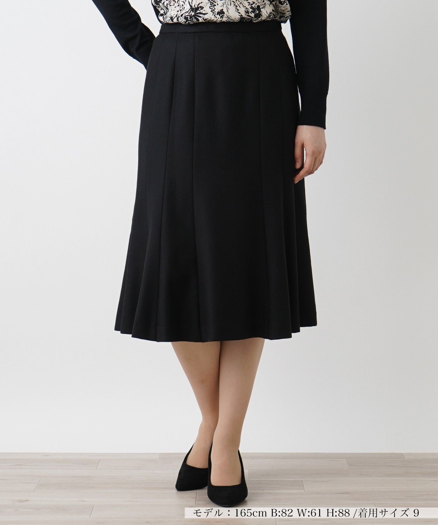 【レリアン/LEILIAN】のウールジョーゼットフレアスカート インテリア・キッズ・メンズ・レディースファッション・服の通販 founy(ファウニー) 　ファッション　Fashion　レディースファッション　Fashion for Women　スカート　Skirts　Aライン・フレアスカート　A-Line & Flared Skirts　パターン　Pattern, Design Print　フレア　Flare, Flared　ベーシック　Basic, Essential　ポケット　Pocket, Pocket Detail　無地　Plain, Solid Color　秋　Autumn　ブラック|ID: prp329100004979101 ipo3291000000037311982