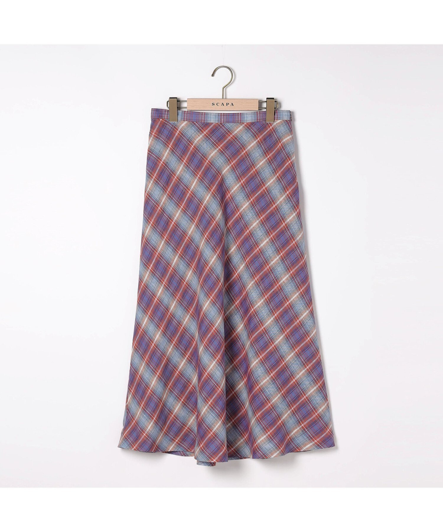 【スキャパ/SCAPA】のリネンチェックスカート インテリア・キッズ・メンズ・レディースファッション・服の通販 founy(ファウニー) 　ファッション　Fashion　レディースファッション　Fashion for Women　スカート　Skirts　チェック　Check, Plaid, Tartan　フレア　Flare, Flared　夏　Summer　春　Spring　S/S・春夏　SS, Spring/Summer, Warm Season　レッド|ID: prp329100004979115 ipo3291000000037312028