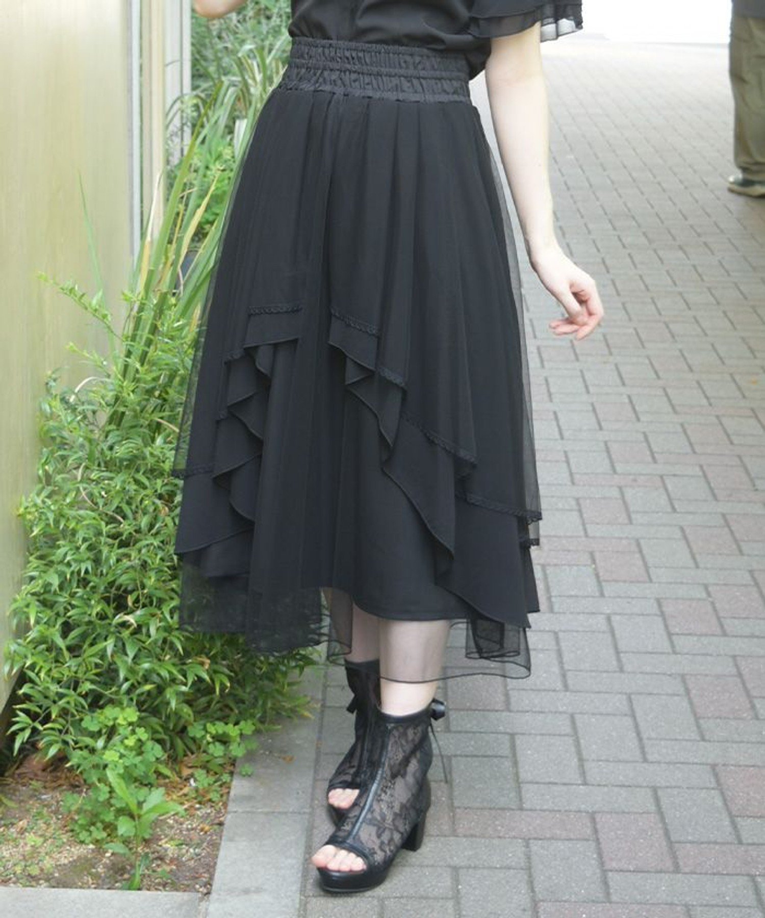 【アクシーズファム/axes femme】の前後2WAYフリルスカート インテリア・キッズ・メンズ・レディースファッション・服の通販 founy(ファウニー) 　ファッション　Fashion　レディースファッション　Fashion for Women　スカート　Skirts　おすすめ　Recommended / Our Picks　コンパクト　Compact, Small Size　ドレープ　Drape, Draping Fabric　フリル　Frill, Ruffle　エレガント 上品　Elegant　黒|ID: prp329100004979136 ipo3291000000037312090