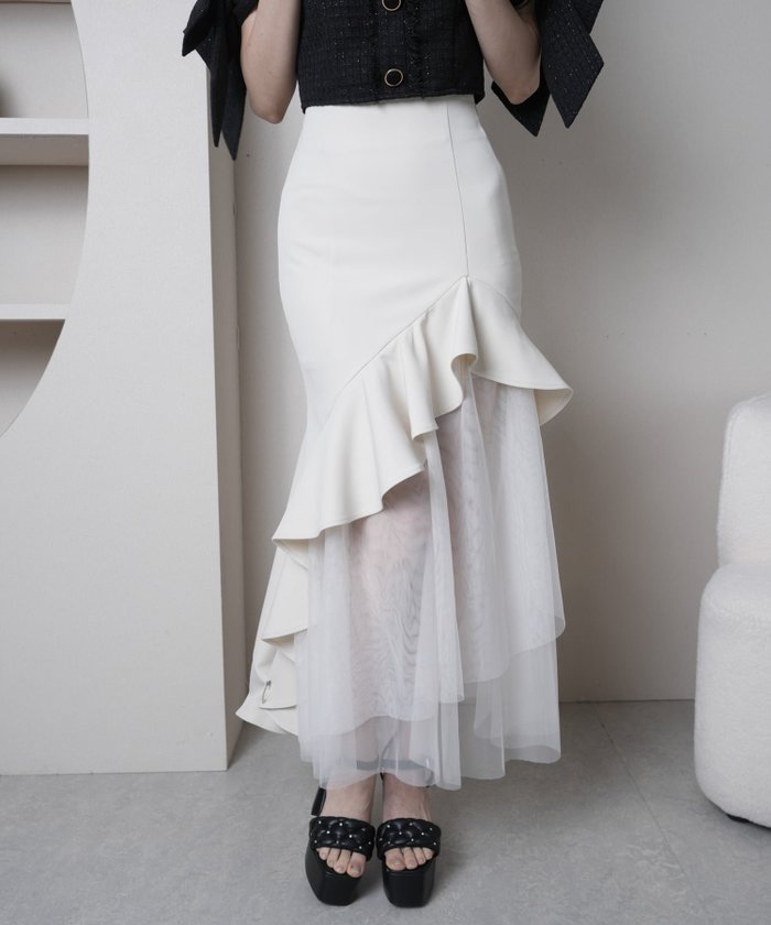 【リップサービス/LIP SERVICE】のLIP SERVICE/シアーレイヤードラッフルマーメイドスカート インテリア・キッズ・メンズ・レディースファッション・服の通販 founy(ファウニー) https://founy.com/ ファッション Fashion レディースファッション Fashion for Women スカート Skirts おすすめ Recommended / Our Picks コンパクト Compact, Small Size サンダル Sandals, Summer Shoes シアー Sheer, See-Through ストレッチ Stretch, Stretchy Fabric チュール Tulip, Tulip Motif バランス Balance, Style Balance マーメイド Mermaid, Fishtail Silhouette |ID: prp329100004979175 ipo3291000000037312222