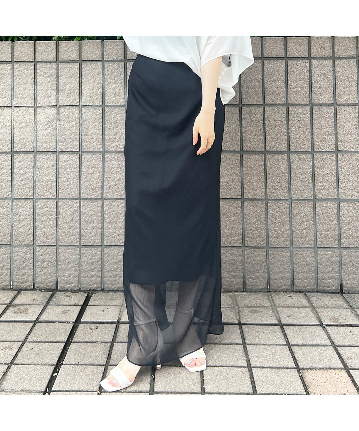 【ルージュヴィフラクレ/Rouge vif la cle】の楊柳シアーロングスカート インテリア・キッズ・メンズ・レディースファッション・服の通販 founy(ファウニー) 　ファッション　Fashion　レディースファッション　Fashion for Women　スカート　Skirts　ロングスカート　Long Skirts / Maxi & Midi Skirts　シアー　Sheer, See-Through　スリット　Slit, Slit Detail　ロング　Long, Long-Length　A/W・秋冬　Autumn/Winter　ブラック|ID: prp329100004979216 ipo3291000000037312377