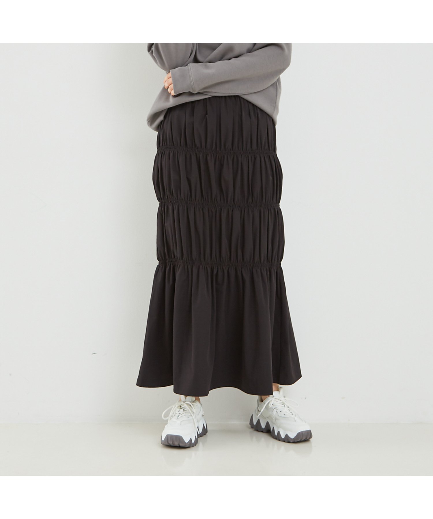 【アバハウスマヴィ/abahouse mavie】のシャーリングスカート インテリア・キッズ・メンズ・レディースファッション・服の通販 founy(ファウニー) 　ファッション　Fashion　レディースファッション　Fashion for Women　スカート　Skirts　おすすめ　Recommended / Our Picks　シャーリング　Shirring, Ruched　ジャケット　Jacket, Outerwear　ストレッチ　Stretch, Stretchy Fabric　ブラック|ID: prp329100004979237 ipo3291000000037312451