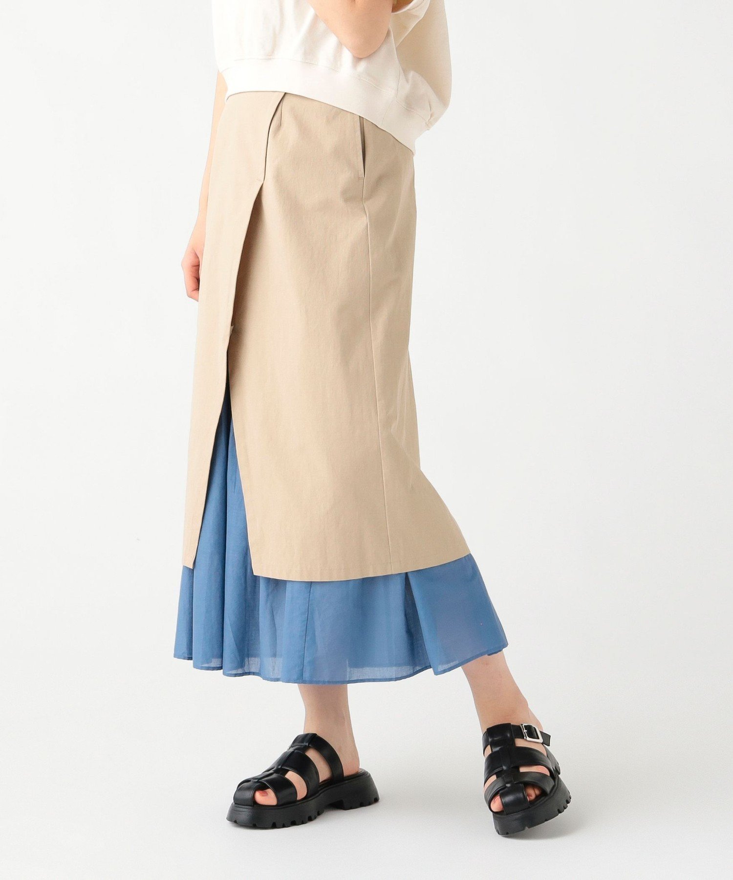 【ビームス ハート/BEAMS HEART】の【4/23新規値下げ】異素材 重ね タイトスカート 26SS ウォッシャブル インテリア・キッズ・メンズ・レディースファッション・服の通販 founy(ファウニー) 　ファッション　Fashion　レディースファッション　Fashion for Women　スカート　Skirts　ウォッシャブル　Machine Washable　コンパクト　Compact, Small Size　シンプル　Simple, Minimal　ジャケット　Jacket, Outerwear　スウェット / スエット　Sweatshirt, Sweatwear　タイトスカート　Pencil Skirt, Tight Skirt　トレンド　Trend, Trending Now　ミックス　Mix, Mixed Style　2026年　2026　2026春夏・S/S　Spring/Summer 2026 SS26　BEIGE|ID: prp329100004979265 ipo3291000000037312559