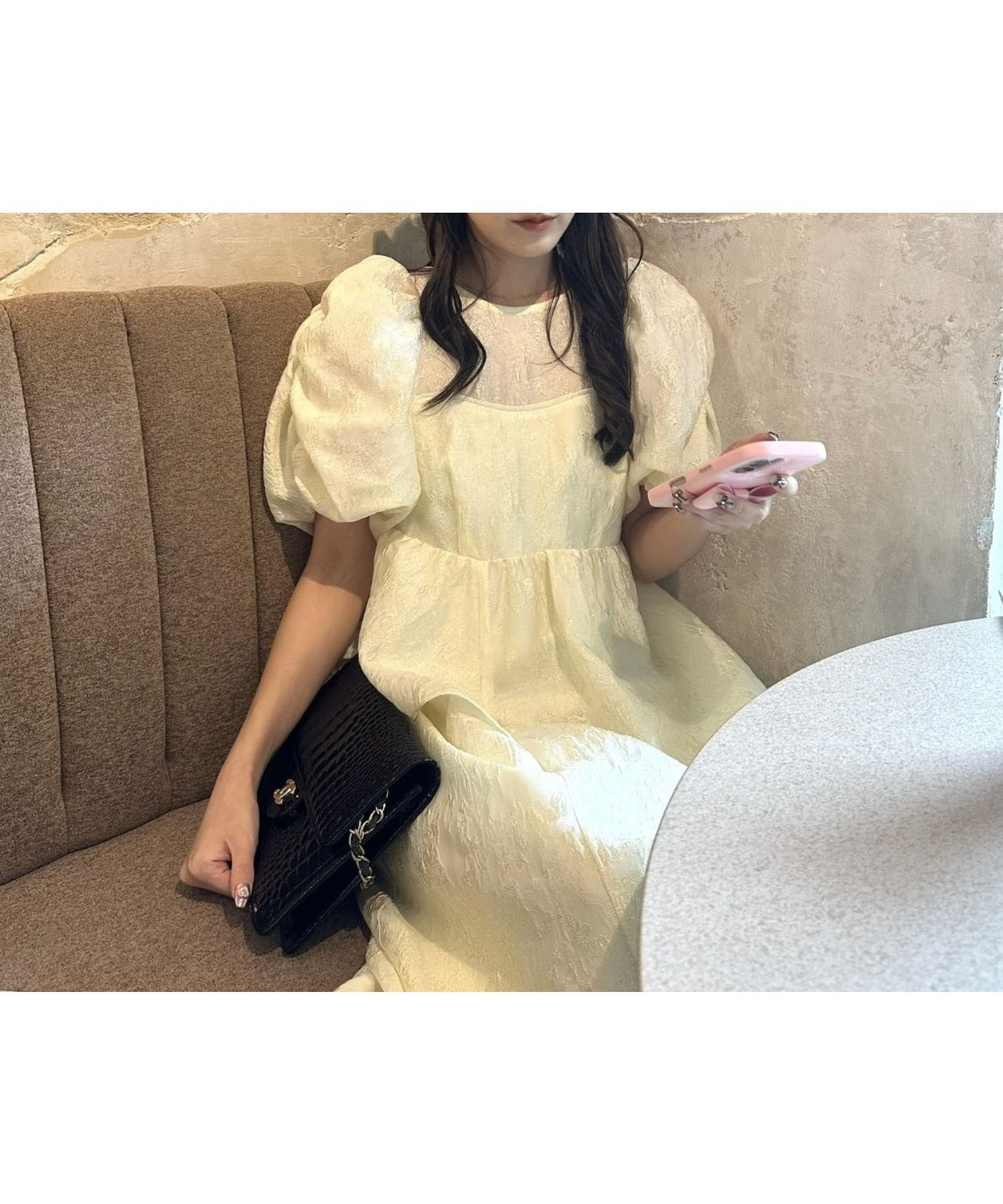 【アンドレスド/ANDRESD】の結婚式ドレス お呼ばれ バブルスリーブジャガードドレス インテリア・キッズ・メンズ・レディースファッション・服の通販 founy(ファウニー) 　ファッション　Fashion　レディースファッション　Fashion for Women　ワンピース　Dresses　フォーマル・パーティードレス・結婚式用ドレス　Elegant & Casual Dresses　イエロー　Yellow　くるぶし　Ankle-Length　ガーリー　Girly, Feminine Style　ギャザー　Gathered, Ruffled　スリーブ　Sleeve, Long Sleeve / Short Sleeve　ドレス　Dress, One-Piece　バランス　Balance, Style Balance　おすすめ　Recommended / Our Picks　エレガント 上品　Elegant　セレモニー　Ceremony　結婚式　Wedding　披露宴　Wedding Reception　二次会　After Party　イエロー|ID: prp329100004979297 ipo3291000000037312720
