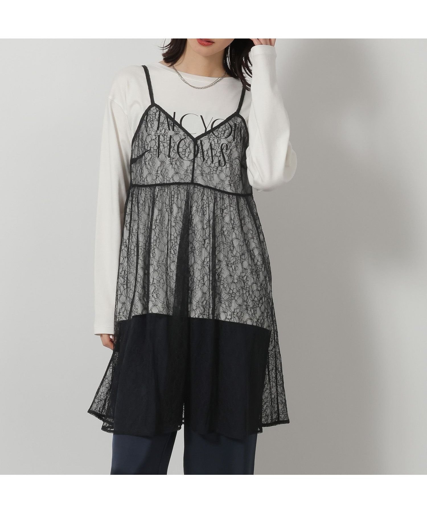 【ラコレ/LAKOLE】の刺繍レースミニワンピース インテリア・キッズ・メンズ・レディースファッション・服の通販 founy(ファウニー) 　ファッション　Fashion　レディースファッション　Fashion for Women　ワンピース　Dresses　おすすめ　Recommended / Our Picks　インナー　Innerwear　シンプル　Simple, Minimal　チュニック　Tunic, Long Top　デニム　Denim, Jeans Material　レース　Lace, Lace Fabric　ブラック|ID: prp329100004979321 ipo3291000000037312817