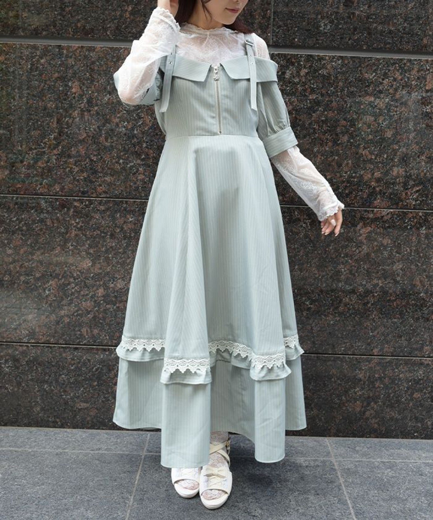 【アクシーズファム/axes femme】のストライプオフショルOP インテリア・キッズ・メンズ・レディースファッション・服の通販 founy(ファウニー) 　ファッション　Fashion　レディースファッション　Fashion for Women　ワンピース　Dresses　おすすめ　Recommended / Our Picks　インナー　Innerwear　シンプル　Simple, Minimal　バランス　Balance, Style Balance　レース　Lace, Lace Fabric　半袖　Short Sleeve, Half Sleeve　羽織　Haori, Light Jacket　ミント|ID: prp329100004979368 ipo3291000000037312989