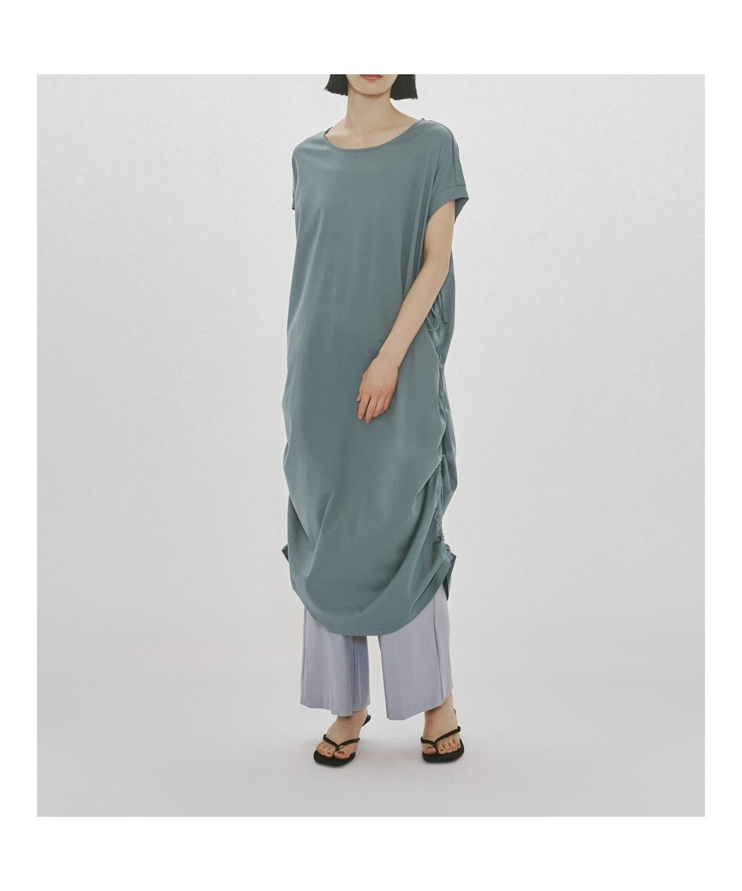 【マーコート/MARcourt】のMIDIUMISOLID for Ladies ドローストリングジャージーワンピース インテリア・キッズ・メンズ・レディースファッション・服の通販 founy(ファウニー) 　ファッション　Fashion　レディースファッション　Fashion for Women　ワンピース　Dresses　シンプル　Simple, Minimal　スリーブ　Sleeve, Long Sleeve / Short Sleeve　ドレープ　Drape, Draping Fabric　フレンチ　French, French Style　ポケット　Pocket, Pocket Detail　エレガント 上品　Elegant　無地　Plain, Solid Color　ブルーグレー|ID: prp329100004979396 ipo3291000000037313081