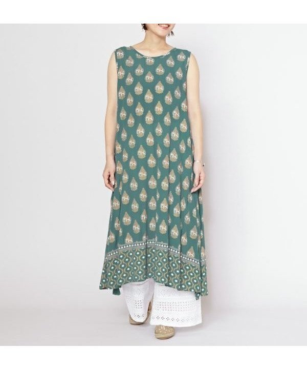 【アミナコレクション/Amina Collection】の【チャイハネ】ヨウエンノースリーブワンピース インテリア・キッズ・メンズ・レディースファッション・服の通販 founy(ファウニー) 　ファッション　Fashion　レディースファッション　Fashion for Women　ワンピース　Dresses　おすすめ　Recommended / Our Picks　インド　Indian Textile　ストリング　String, Drawstring　セットアップ　Set-Up, Coordinated Outfit　プリント　Print, Printed Pattern　モチーフ　Motif, Design Theme　ダークグリーン|ID: prp329100004979397 ipo3291000000037313102