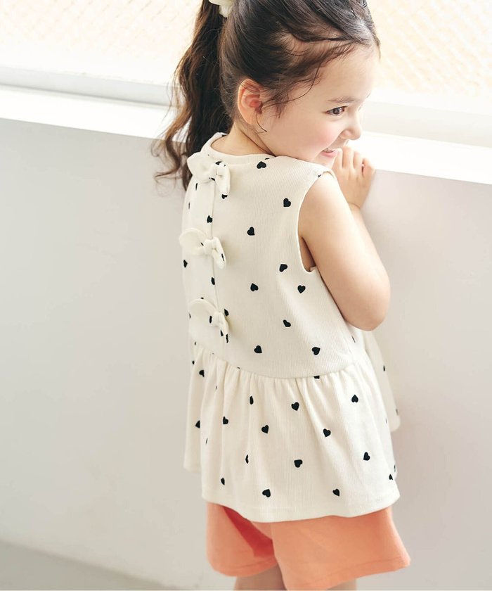 【エフオー オンラインストア/F.O.Online Store / KIDS】のWEB限定 バックリボンノースリーブトップス インテリア・キッズ・メンズ・レディースファッション・服の通販 founy(ファウニー) https://founy.com/ ファッション Fashion キッズファッション Fashion for Kids トップス・カットソー Cut & Sew Tops ショート Short, Short Length シンプル Simple, Minimal プリント Print, Printed Pattern ペプラム Peplum, Flared Hem 無地 Plain, Solid Color リボン Ribbon, Bow レギンス Leggings, Stretch Pants |ID: prp329100004979415 ipo3291000000037313229