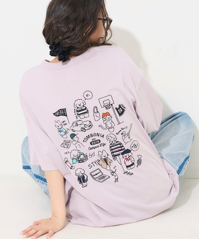 【フリークスストア/FREAK'S STORE】のtombonia/トムボニア バックプリント クルーネックTシャツ/キャンパスライフ インテリア・キッズ・メンズ・レディースファッション・服の通販 founy(ファウニー) 　ファッション　Fashion　レディースファッション　Fashion for Women　トップス・カットソー　Cut & Sew Tops　シャツ・ブラウス・オフィスカジュアル　Elegant Blouses & Button-Ups　ロングTシャツ・Tシャツ　Longline T-Shirts & Tees　バッグ　Bags　2026年　2026　2026春夏・S/S　Spring/Summer 2026 SS26　おすすめ　Recommended / Our Picks　プリント　Print, Printed Pattern　ベーシック　Basic, Essential　人気　Popular, Best Seller　夏　Summer　S/S・春夏　SS, Spring/Summer, Warm Season　猫　Cat, Kitty　ラベンダー|ID: prp329100004979702 ipo3291000000037314558