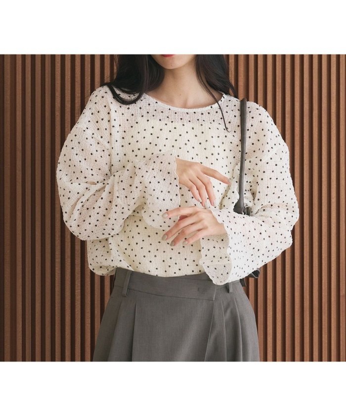 【ビューティ&ユース ユナイテッドアローズ/BEAUTY&YOUTH / UNITED ARROWS】のポリエステル ドット シアー ブラウス ウォッシャブル インテリア・キッズ・メンズ・レディースファッション・服の通販 founy(ファウニー) https://founy.com/ ファッション Fashion レディースファッション Fashion for Women トップス・カットソー Cut & Sew Tops シャツ・ブラウス・オフィスカジュアル Elegant Blouses & Button-Ups ウォッシャブル Machine Washable カフス Cuff Design シアー Sheer, See-Through シャーリング Shirring, Ruched デニム Denim, Jeans Material ドット Polka Dot, Dot Pattern バイアス Bias, Diagonal Cut フェミニン Feminine, Girly フレア Flare, Flared プリント Print, Printed Pattern ボトム Bottoms, Lower Wear おすすめ Recommended / Our Picks |ID: prp329100004979737 ipo3291000000037314898