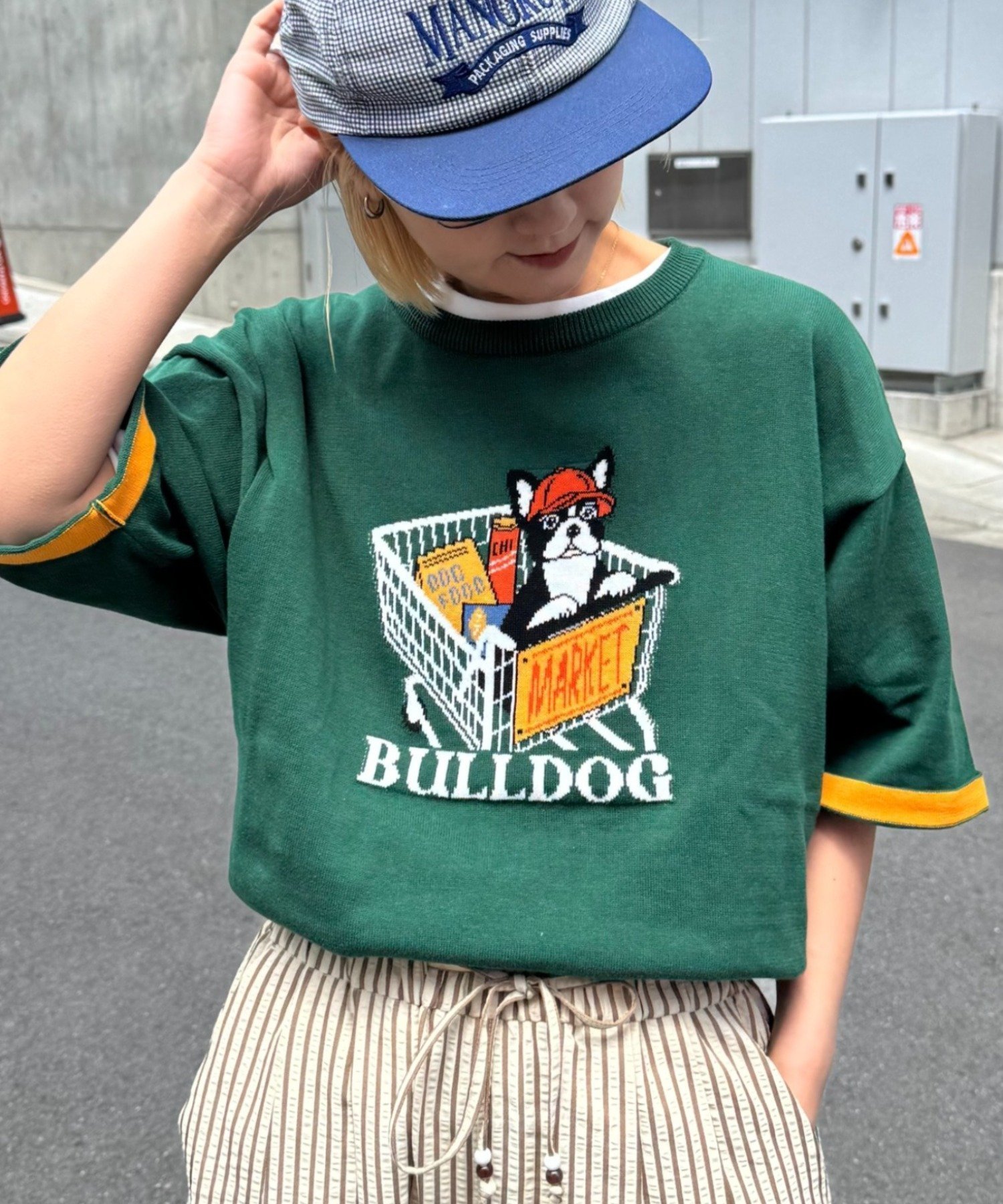 【チャオパニックティピー/CIAOPANIC TYPY】の【UNISEX】アニマル柄サマーニット袖切替し配色TEE インテリア・キッズ・メンズ・レディースファッション・服の通販 founy(ファウニー) 　ファッション　Fashion　レディースファッション　Fashion for Women　トップス・カットソー　Cut & Sew Tops　ニット　Knit Tops & Sweaters　アニマル　Animal Print　切替　Switching, Contrast Panel　サマー　Summer, Summer Style　サングラス　Sunglasses, Shades　ショート　Short, Short Length　シンプル　Simple, Minimal　スラックス　Slacks, Dress Pants　デニム　Denim, Jeans Material　ボトム　Bottoms, Lower Wear　モチーフ　Motif, Design Theme　ユニセックス　Unisex, Genderless　ロング　Long, Long-Length　ワイド　Wide, Wide Fit　おすすめ　Recommended / Our Picks　犬　Dog　グリーン|ID: prp329100004979779 ipo3291000000037315147
