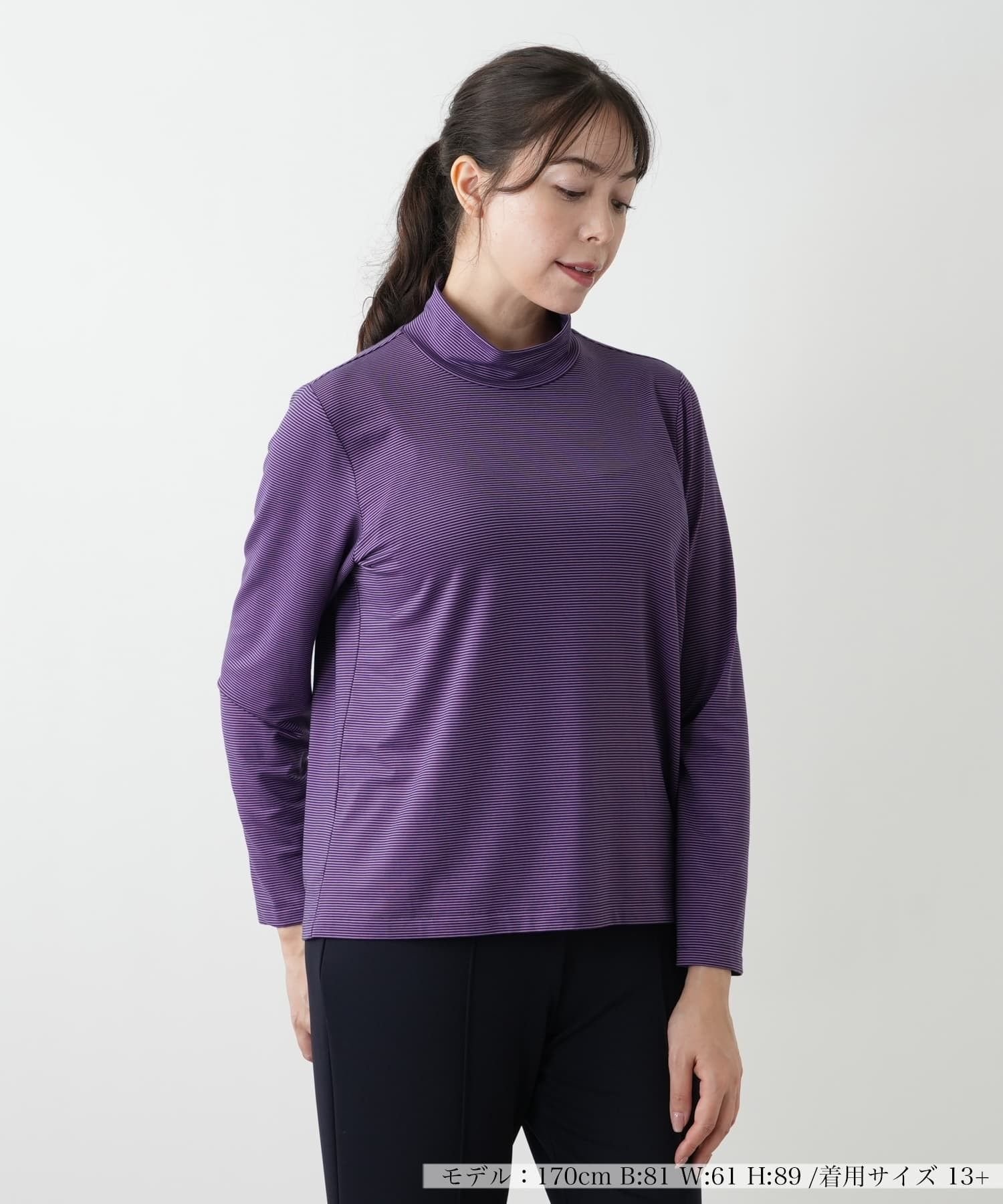 【レリアンプラスハウス/Leilian PLUS HOUSE】の【ウォッシャブル】ミジンコボーダー ハイネックカットソー インテリア・キッズ・メンズ・レディースファッション・服の通販 founy(ファウニー) 　ファッション　Fashion　レディースファッション　Fashion for Women　トップス・カットソー　Cut & Sew Tops　カットソー・ベーシックTシャツ　Cut-and-Sewn Tops / Stretch Tees & Basics　ウォッシャブル　Machine Washable　ボーダー　Border, Stripe　ポケット　Pocket, Pocket Detail　無地　Plain, Solid Color　秋　Autumn　長袖　Long Sleeve, Full Sleeve　パープル|ID: prp329100004979804 ipo3291000000037315305