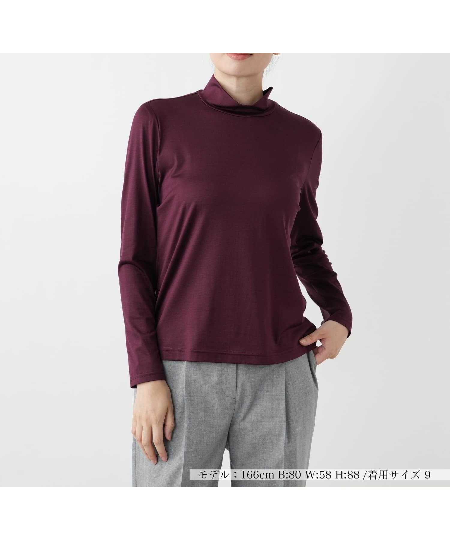 【レリアン/LEILIAN】のハイネックカットソー インテリア・キッズ・メンズ・レディースファッション・服の通販 founy(ファウニー) 　ファッション　Fashion　レディースファッション　Fashion for Women　トップス・カットソー　Cut & Sew Tops　カットソー・ベーシックTシャツ　Cut-and-Sewn Tops / Stretch Tees & Basics　インナー　Innerwear　ウォッシャブル　Machine Washable　シルク　Silk, 100% Silk　シンプル　Simple, Minimal　ジャケット　Jacket, Outerwear　ストレッチ　Stretch, Stretchy Fabric　フィット　Fit, Slim Fit　ベーシック　Basic, Essential　ポケット　Pocket, Pocket Detail　エレガント 上品　Elegant　秋　Autumn　ボルドー|ID: prp329100004979810 ipo3291000000037315334