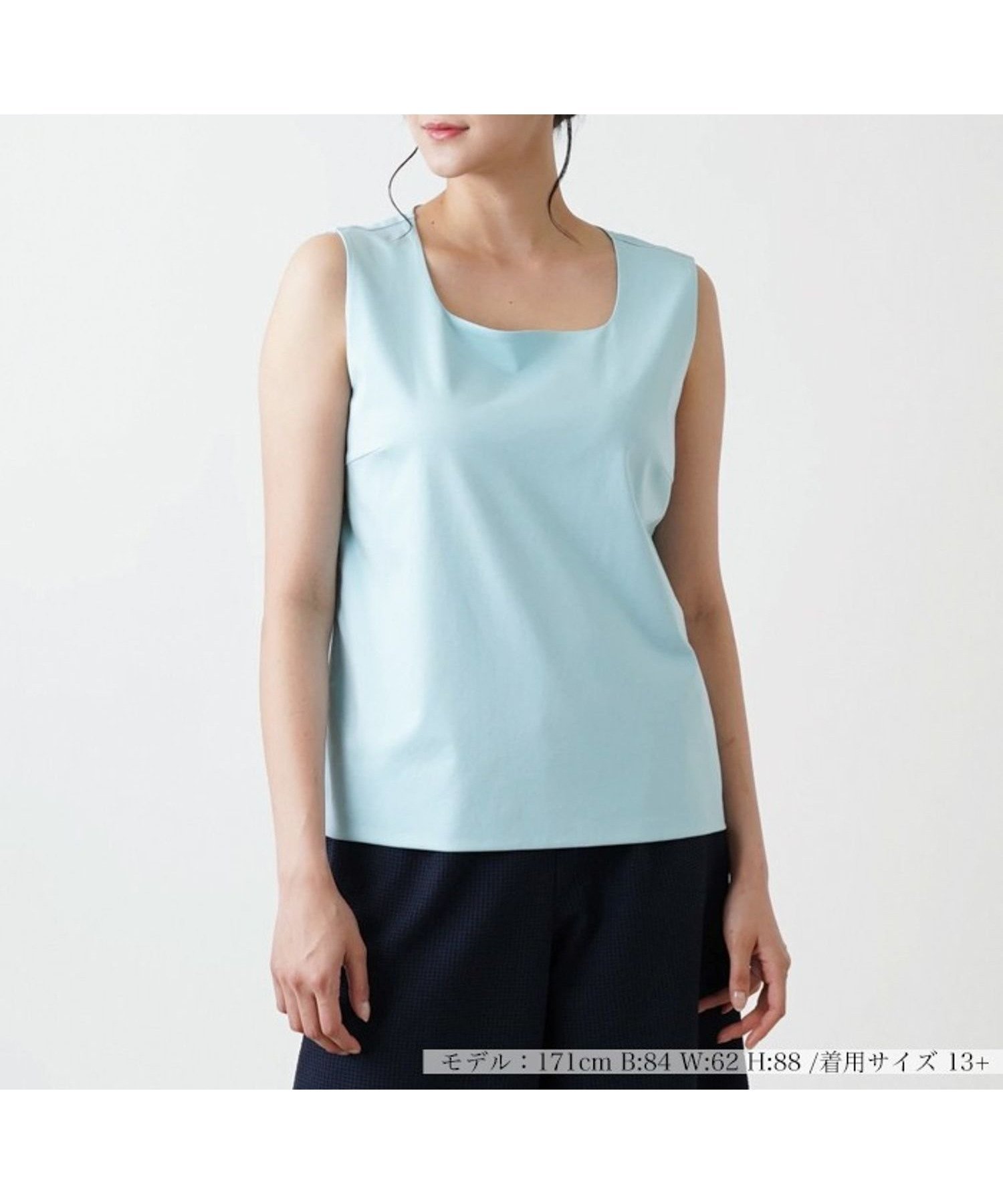 【レリアンプラスハウス/Leilian PLUS HOUSE】の【店頭人気】ノースリーブカットソー インテリア・キッズ・メンズ・レディースファッション・服の通販 founy(ファウニー) 　ファッション　Fashion　レディースファッション　Fashion for Women　トップス・カットソー　Cut & Sew Tops　キャミソール&ノースリーブ　Camisoles & Sleeveless Tops　カットソー・ベーシックTシャツ　Cut-and-Sewn Tops / Stretch Tees & Basics　ウォッシャブル　Machine Washable　カーディガン　Cardigan, Knitwear　ジャケット　Jacket, Outerwear　スクエア　Square, Square Shape　デコルテ　Décolleté, Neckline　バランス　Balance, Style Balance　フォルム　Silhouette, Form　ポケット　Pocket, Pocket Detail　人気　Popular, Best Seller　夏　Summer　サックスブルー|ID: prp329100004979832 ipo3291000000037315430