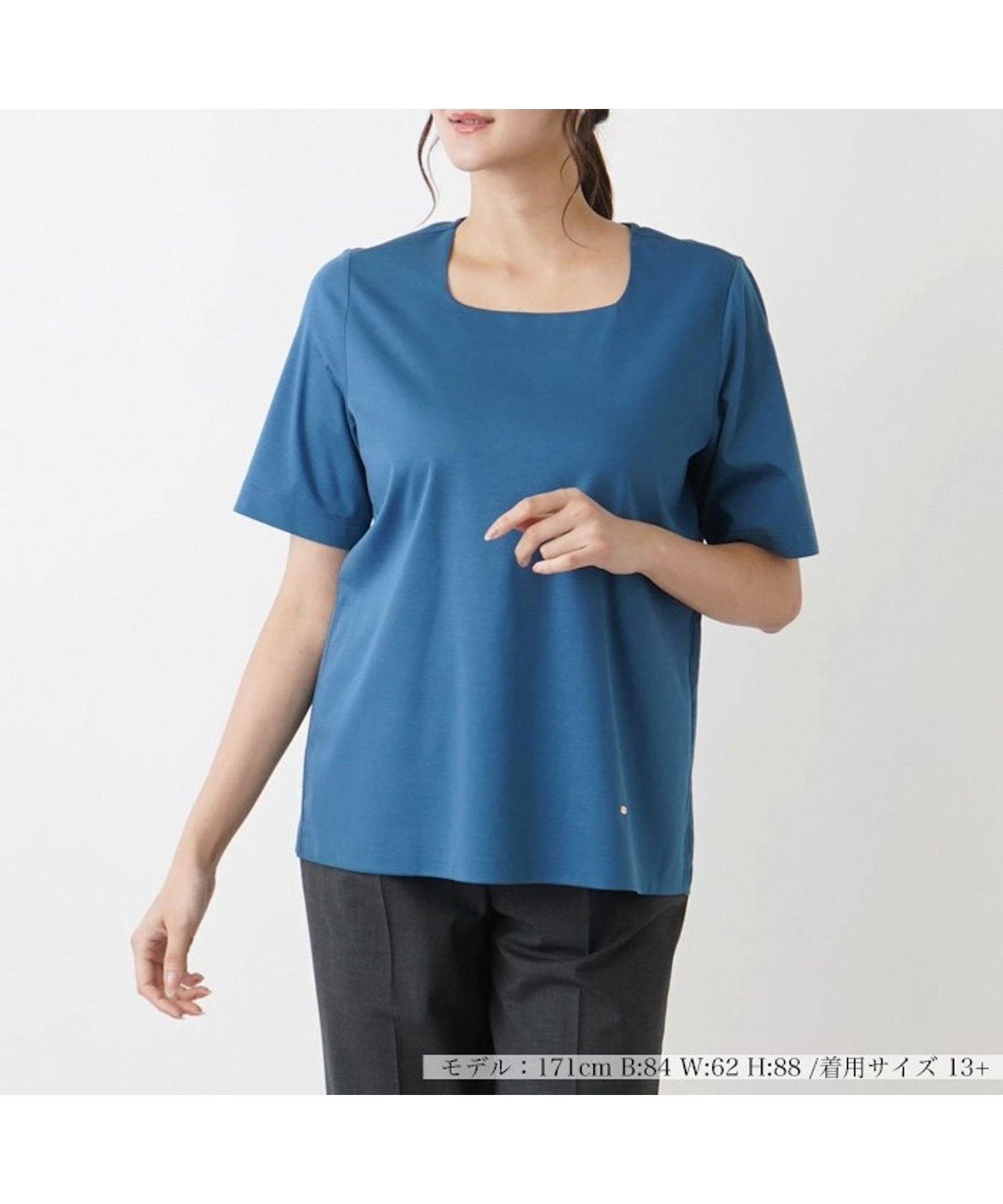 【レリアンプラスハウス/Leilian PLUS HOUSE】のスクエアネックTシャツ インテリア・キッズ・メンズ・レディースファッション・服の通販 founy(ファウニー) 　ファッション　Fashion　レディースファッション　Fashion for Women　トップス・カットソー　Cut & Sew Tops　シャツ・ブラウス・オフィスカジュアル　Elegant Blouses & Button-Ups　ロングTシャツ・Tシャツ　Longline T-Shirts & Tees　インナー　Innerwear　ウォッシャブル　Machine Washable　カットソー　Cut and Sewn Top　シンプル　Simple, Minimal　ジーンズ　Jeans, Denim Pants　スクエア　Square, Square Shape　デコルテ　Décolleté, Neckline　ポケット　Pocket, Pocket Detail　秋　Autumn　ロイヤルブルー|ID: prp329100004979833 ipo3291000000037315434