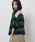 【ニコアンド/niko and】のバテンレース2WAY Tシャツ 大人の最旬トレンドファッション＆コーディネート founy(ファウニー) ファッション Fashion レディースファッション Fashion for Women トップス・カットソー Cut & Sew Tops シャツ・ブラウス・オフィスカジュアル Elegant Blouses & Button-Ups ロングTシャツ・Tシャツ Longline T-Shirts & Tees おすすめ Recommended / Our Picks サンダル Sandals, Summer Shoes ドッキング Docking, Mixed Material ボーダー Border, Stripe リラックス Relax, Relaxed Fit レース Lace, Lace Fabric ロング Long, Long-Length ワイド Wide, Wide Fit 夏 Summer thumbnail グリーンボーダー|ID: prp329100004979844 ipo3291000000037315487