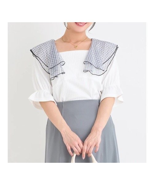 【ジェイ アンド シュプール/Re J&SUPURE】のチェックラッフルカラートップス インテリア・キッズ・メンズ・レディースファッション・服の通販 founy(ファウニー) 　ファッション　Fashion　レディースファッション　Fashion for Women　トップス・カットソー　Cut & Sew Tops　おすすめ　Recommended / Our Picks　アクセサリー　Fashion Accessories　ギンガム　Gingham, Gingham Fabric　サンダル　Sandals, Summer Shoes　スリーブ　Sleeve, Long Sleeve / Short Sleeve　ダウン　Down, Puffer　チェック　Check, Plaid, Tartan　チュール　Tulip, Tulip Motif　デコルテ　Décolleté, Neckline　デニム　Denim, Jeans Material　フェミニン　Feminine, Girly　アイボリー|ID: prp329100004979876 ipo3291000000037315643