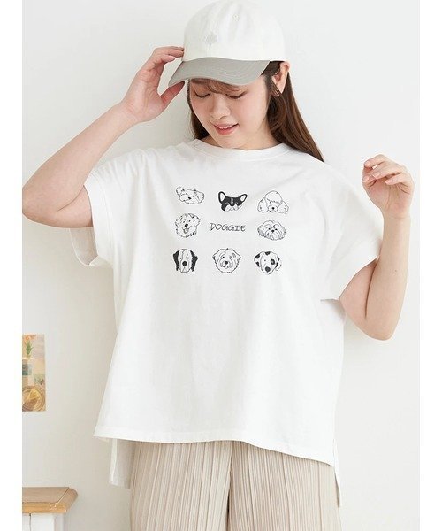 【ルディックパーク/LUDIC PARK】のドックイラストTシャツ インテリア・キッズ・メンズ・レディースファッション・服の通販 founy(ファウニー) 　ファッション　Fashion　レディースファッション　Fashion for Women　トップス・カットソー　Cut & Sew Tops　シャツ・ブラウス・オフィスカジュアル　Elegant Blouses & Button-Ups　ロングTシャツ・Tシャツ　Longline T-Shirts & Tees　おすすめ　Recommended / Our Picks　イラスト　Illustration　デニム　Denim, Jeans Material　犬　Dog　オフホワイト|ID: prp329100004979877 ipo3291000000037315649