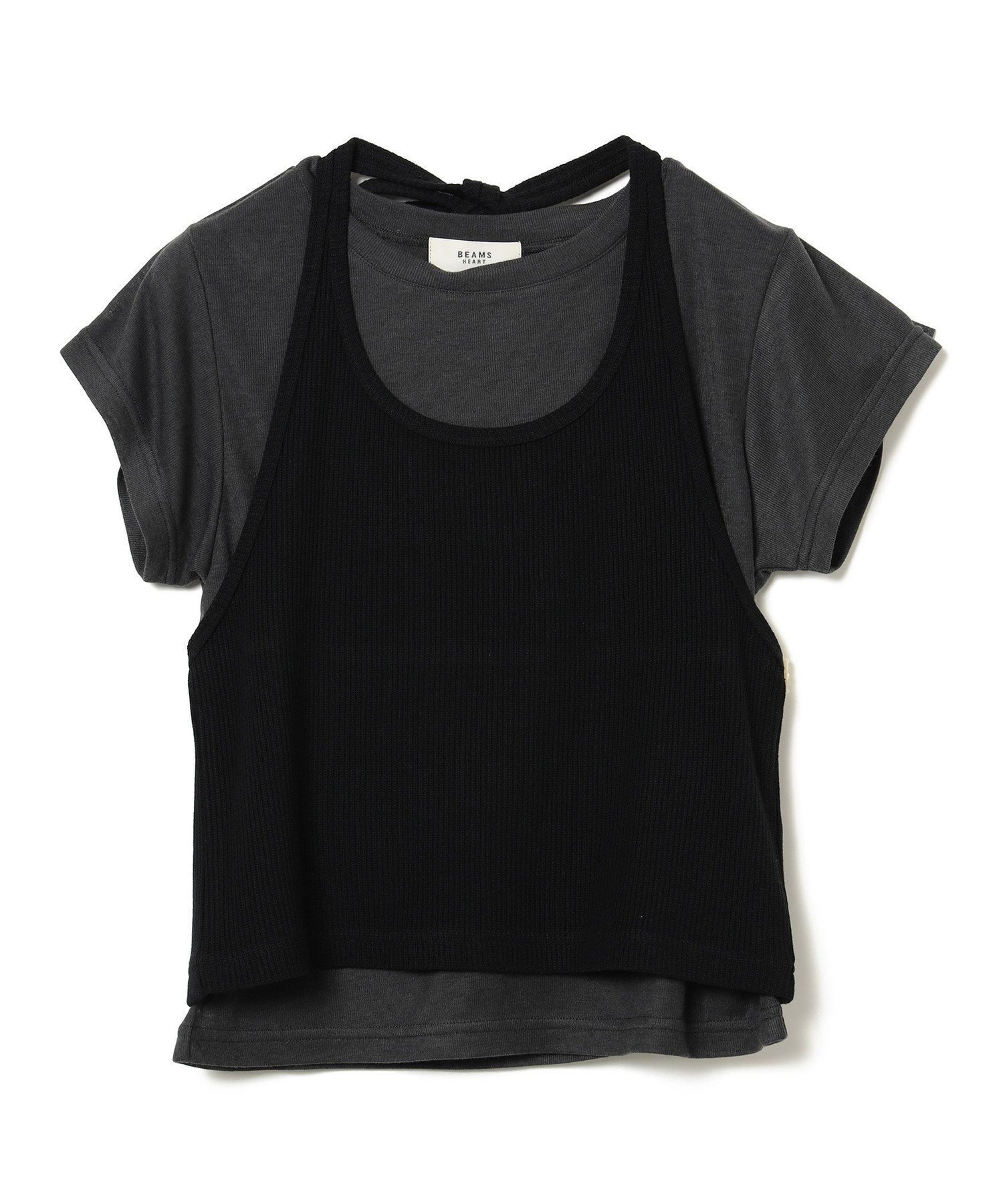 【ビームス ハート/BEAMS HEART】のホルターネック タンクトップ * シアー Tシャツ(セットアイテム) 26SS 着回し 重ね着 インテリア・キッズ・メンズ・レディースファッション・服の通販 founy(ファウニー) 　ファッション　Fashion　レディースファッション　Fashion for Women　トップス・カットソー　Cut & Sew Tops　シャツ・ブラウス・オフィスカジュアル　Elegant Blouses & Button-Ups　ロングTシャツ・Tシャツ　Longline T-Shirts & Tees　2026年　2026　2026春夏・S/S　Spring/Summer 2026 SS26　コンパクト　Compact, Small Size　シアー　Sheer, See-Through　タンク　Tank Top, Sleeveless Top　デニム　Denim, Jeans Material　トレンド　Trend, Trending Now　リボン　Ribbon, Bow　半袖　Short Sleeve, Half Sleeve　夏　Summer　CHARCOAL×BLACK|ID: prp329100004979886 ipo3291000000037315685