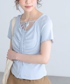 【フリーズマート/FREE'S MART】のフロントギャザーデコルテ半袖カットソー 大人の最旬トレンドファッション＆コーディネート founy(ファウニー) ファッション Fashion レディースファッション Fashion for Women トップス・カットソー Cut & Sew Tops カットソー・ベーシックTシャツ Cut-and-Sewn Tops / Stretch Tees & Basics おすすめ Recommended / Our Picks カットソー Cut and Sewn Top ギャザー Gathered, Ruffled フィット Fit, Slim Fit 人気 Popular, Best Seller 半袖 Short Sleeve, Half Sleeve thumbnail サックス|ID: prp329100004979895 ipo3291000000037315724