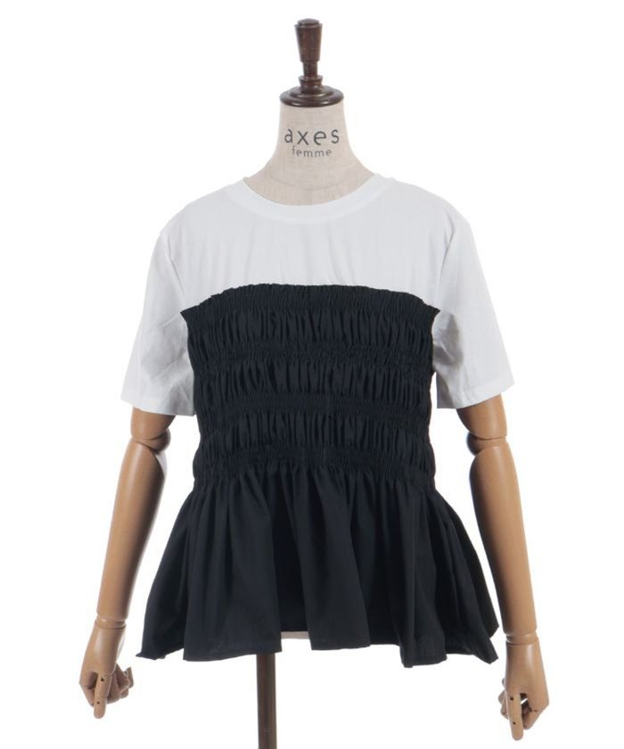 【アクシーズファム/axes femme】のシャーリング異素材切替プルオーバー インテリア・キッズ・メンズ・レディースファッション・服の通販 founy(ファウニー) https://founy.com/ ファッション Fashion レディースファッション Fashion for Women トップス・カットソー Cut & Sew Tops カジュアルプルオーバー・ニットトップス Pullovers & Knit Tops / Casual Pullovers おすすめ Recommended / Our Picks カットソー Cut and Sewn Top ギャザー Gathered, Ruffled シャーリング Shirring, Ruched シンプル Simple, Minimal ダウン Down, Puffer デニム Denim, Jeans Material ドッキング Docking, Mixed Material バランス Balance, Style Balance フレア Flare, Flared フロント Front, Front Design ボトム Bottoms, Lower Wear ワイド Wide, Wide Fit 切替 Switching, Contrast Panel |ID: prp329100004979905 ipo3291000000037315755