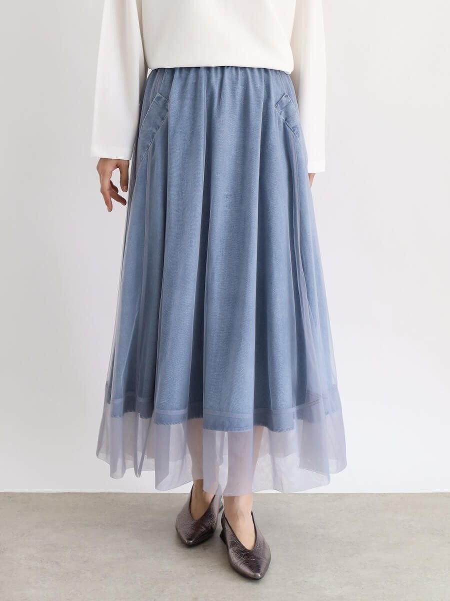 【ラシュッド/LASUD】のチュール重ねテンセルスカート インテリア・キッズ・メンズ・レディースファッション・服の通販 founy(ファウニー) 　ファッション　Fashion　レディースファッション　Fashion for Women　スカート　Skirts　チュール　Tulip, Tulip Motif　エレガント 上品　Elegant　ブルー P|ID: prp329100004979972 ipo3291000000037316052