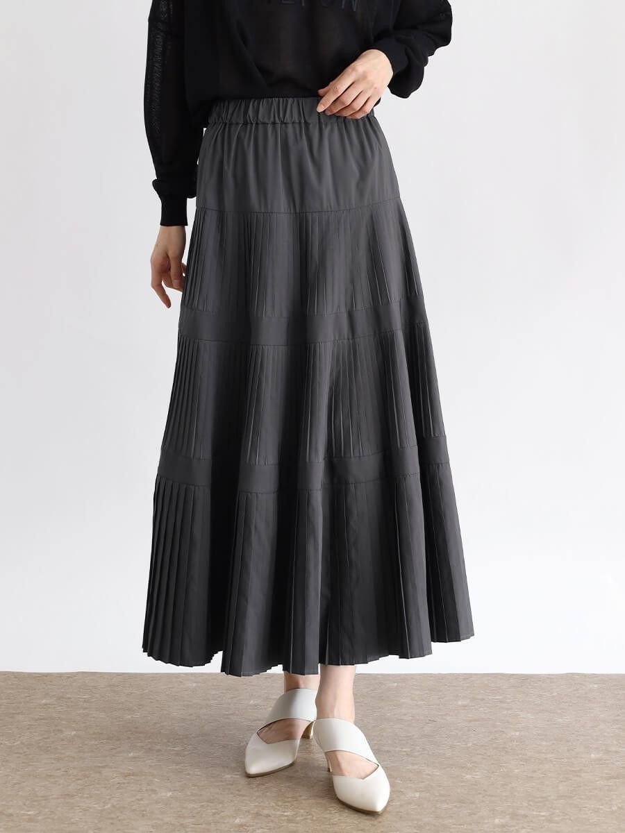 【ラシュッド/LASUD】のデザインプリーツスカート インテリア・キッズ・メンズ・レディースファッション・服の通販 founy(ファウニー) 　ファッション　Fashion　レディースファッション　Fashion for Women　スカート　Skirts　プリーツスカート / 上品フェミニンスタイル　Pleated Skirts　おすすめ　Recommended / Our Picks　カットソー　Cut and Sewn Top　プリーツ　Pleats, Pleated　ロング　Long, Long-Length　エレガント 上品　Elegant　人気　Popular, Best Seller　チャコールグレー|ID: prp329100004980011 ipo3291000000037316179