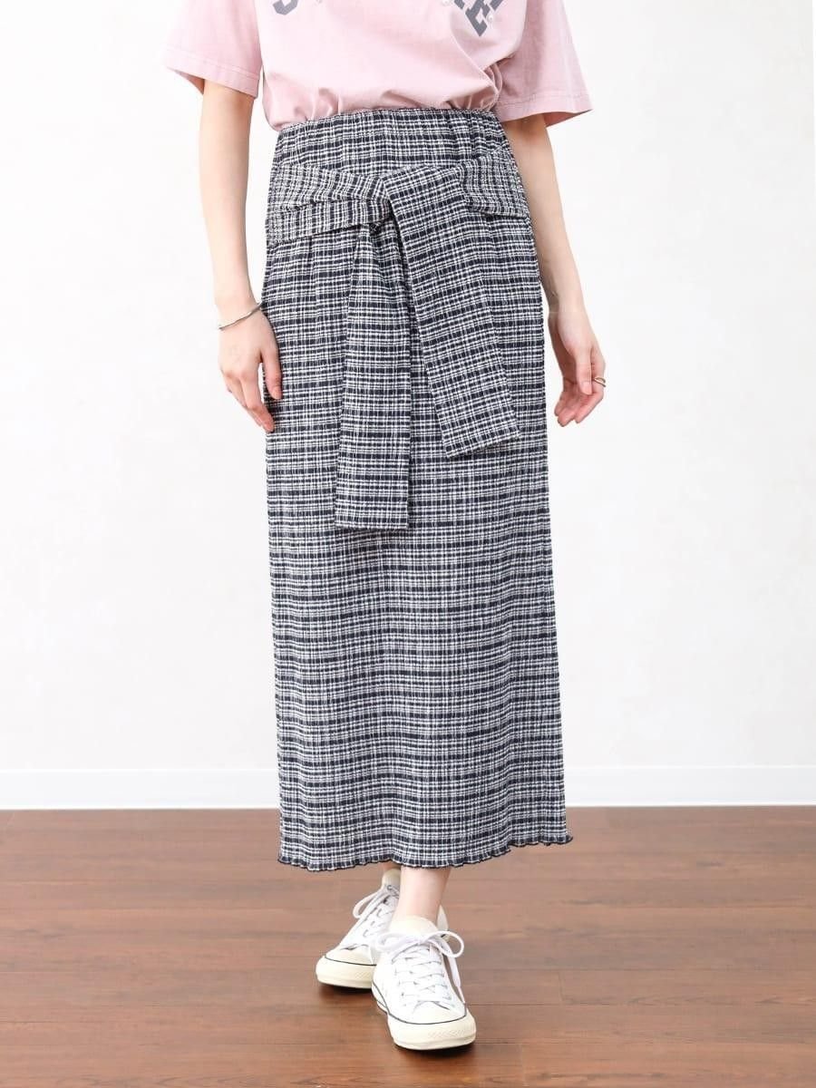 【ヴァン/Vin】のノットデザインチェックペンシルスカート インテリア・キッズ・メンズ・レディースファッション・服の通販 founy(ファウニー) 　ファッション　Fashion　レディースファッション　Fashion for Women　スカート　Skirts　サマー　Summer, Summer Style　シャーリング　Shirring, Ruched　シンプル　Simple, Minimal　チェック　Check, Plaid, Tartan　ペンシル　Pencil, Pencil Skirt　エレガント 上品　Elegant　シロクロ|ID: prp329100004980014 ipo3291000000037316190