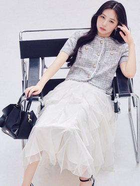 【セルフォード/CELFORD】の【洗える】チュールラッフルスカート 大人の最旬トレンドファッション＆コーディネート founy(ファウニー) ファッション Fashion レディースファッション Fashion for Women スカート Skirts おすすめ Recommended / Our Picks ウェーブ Wavy Pattern ストレート Straight, Straight Cut スマート Smart, Elegant チェック Check, Plaid, Tartan チュール Tulip, Tulip Motif プリント Print, Printed Pattern ラッフル Ruffle, Frill エレガント 上品 Elegant 夏 Summer 洗える Machine Washable 無地 Plain, Solid Color |ID:prp329100004980064