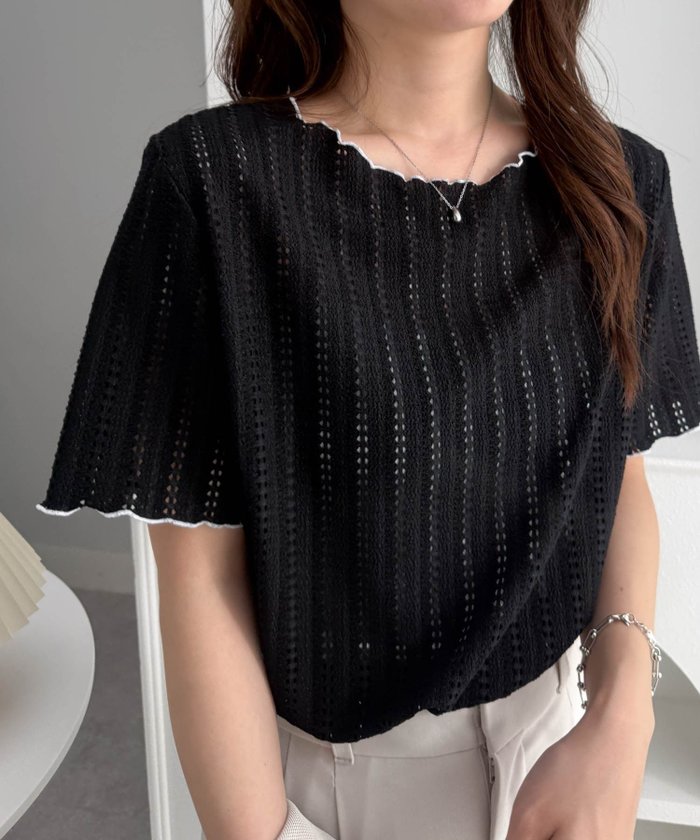 【ラナン/Ranan】のRanan/透かし柄メロー配色Tシャツ インテリア・キッズ・メンズ・レディースファッション・服の通販 founy(ファウニー) https://founy.com/ ファッション Fashion レディースファッション Fashion for Women トップス・カットソー Cut & Sew Tops シャツ・ブラウス・オフィスカジュアル Elegant Blouses & Button-Ups ロングTシャツ・Tシャツ Longline T-Shirts & Tees 春 Spring カットソー Cut and Sewn Top 透かし Cut-Out, Lacework ティアードスカート Tiered Skirt, Flounced Skirt トレンド Trend, Trending Now バランス Balance, Style Balance バルーン Balloon, Balloon Silhouette ベーシック Basic, Essential ポケット Pocket, Pocket Detail 半袖 Short Sleeve, Half Sleeve ワンポイント One Point, Statement Accent S/S・春夏 SS, Spring/Summer, Warm Season 夏 Summer |ID: prp329100004980113 ipo3291000000037316744