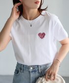 【リベリー/Riberry】のハートロゴラメ刺繍コンパクトTシャツ/綿100% ホワイト×ピンク|ID: prp329100004980132 ipo3291000000037316941