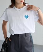 【リベリー/Riberry】のハートロゴラメ刺繍コンパクトTシャツ/綿100% ホワイト×ブルー|ID: prp329100004980132 ipo3291000000037316943