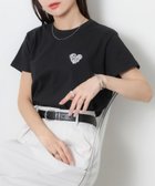 【リベリー/Riberry】のハートロゴラメ刺繍コンパクトTシャツ/綿100% ブラック×ホワイト|ID: prp329100004980132 ipo3291000000037316948