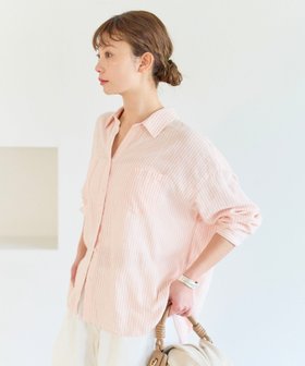 【ベイフロー/BAYFLOW】のふんわり柔らかな肌当たり リネンシャツ 大人の最旬トレンドファッション＆コーディネート founy(ファウニー) ファッション Fashion レディースファッション Fashion for Women トップス・カットソー Cut & Sew Tops シャツ・ブラウス・オフィスカジュアル Elegant Blouses & Button-Ups おすすめ Recommended / Our Picks イエロー Yellow ストライプ Stripe, Striped Pattern デニム Denim, Jeans Material ブラウジング Blouson Silhouette, Cinched Waist リネン Linen, Linen Fabric 夏 Summer 定番 Standard, Basic Item 春 Spring S/S・春夏 SS, Spring/Summer, Warm Season 羽織 Haori, Light Jacket |ID:prp329100004980135