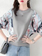 【ドゥーベル/Doux Belle】のプリント袖切替トップス レディース トップス 大人の最旬トレンドファッション＆コーディネート founy(ファウニー) ファッション Fashion レディースファッション Fashion for Women トップス・カットソー Cut & Sew Tops プリント Print, Printed Pattern リラックス Relax, Relaxed Fit 切替 Switching, Contrast Panel 春 Spring 無地 Plain, Solid Color 秋 Autumn 長袖 Long Sleeve, Full Sleeve thumbnail グレー|ID: prp329100004980144 ipo3291000000037317026