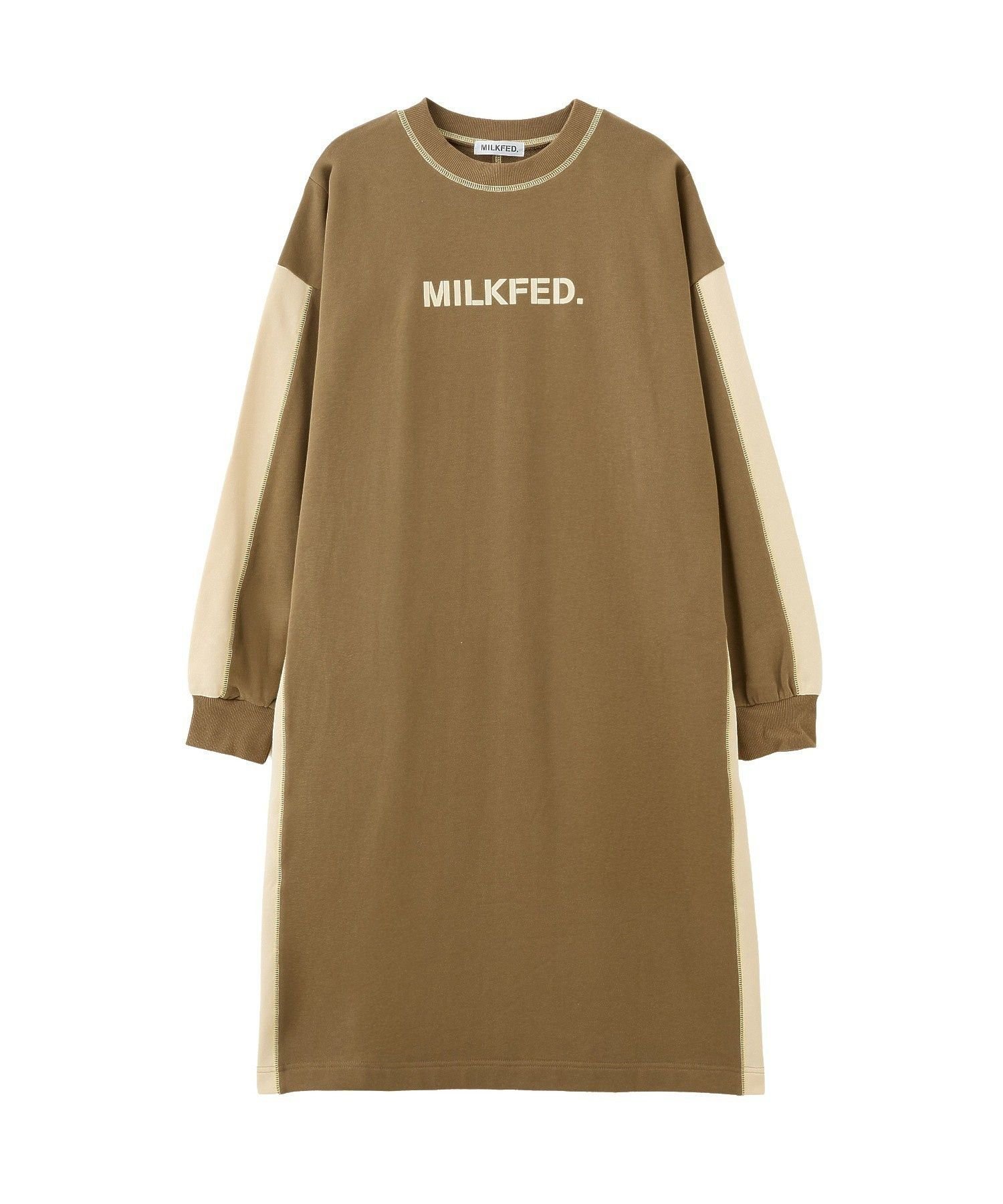 【ミルクフェド/MILKFED.】のSIDE LINE SWEAT DRESS インテリア・キッズ・メンズ・レディースファッション・服の通販 founy(ファウニー) 　ファッション　Fashion　レディースファッション　Fashion for Women　トップス・カットソー　Cut & Sew Tops　レディースパーカー・カジュアルフーディー　Casual Hoodies & Sweatshirts　スウェット・クルーネックトップス　Sweatshirts & Crewnecks / Relaxed Fit Sweat Tops　ワンピース　Dresses　フォーマル・パーティードレス・結婚式用ドレス　Elegant & Casual Dresses　スポーティ　Sporty, Casual Athletic　楽ちん　Easy Fit, Comfortable　お家時間・ステイホーム　Stay Home / At Home　BROWN|ID: prp329100004980186 ipo3291000000037317205