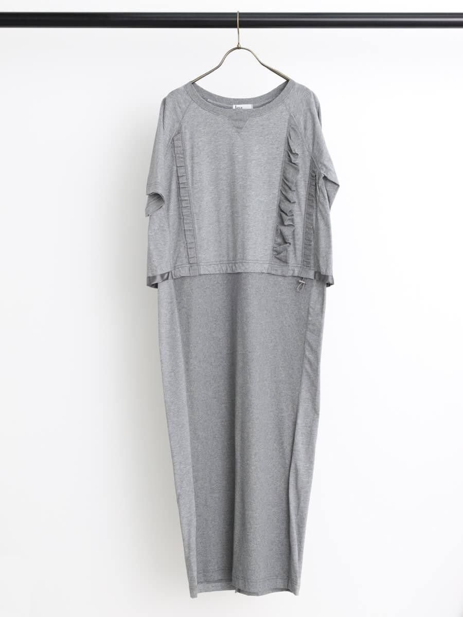 【ラシュッド/LASUD】のフリルドッキングワンピース インテリア・キッズ・メンズ・レディースファッション・服の通販 founy(ファウニー) 　ファッション　Fashion　レディースファッション　Fashion for Women　ワンピース　Dresses　おすすめ　Recommended / Our Picks　カットソー　Cut and Sewn Top　シンプル　Simple, Minimal　チュール　Tulip, Tulip Motif　ドッキング　Docking, Mixed Material　フリル　Frill, Ruffle　フロント　Front, Front Design　ミックス　Mix, Mixed Style　ライトグレー|ID: prp329100004980189 ipo3291000000037317216