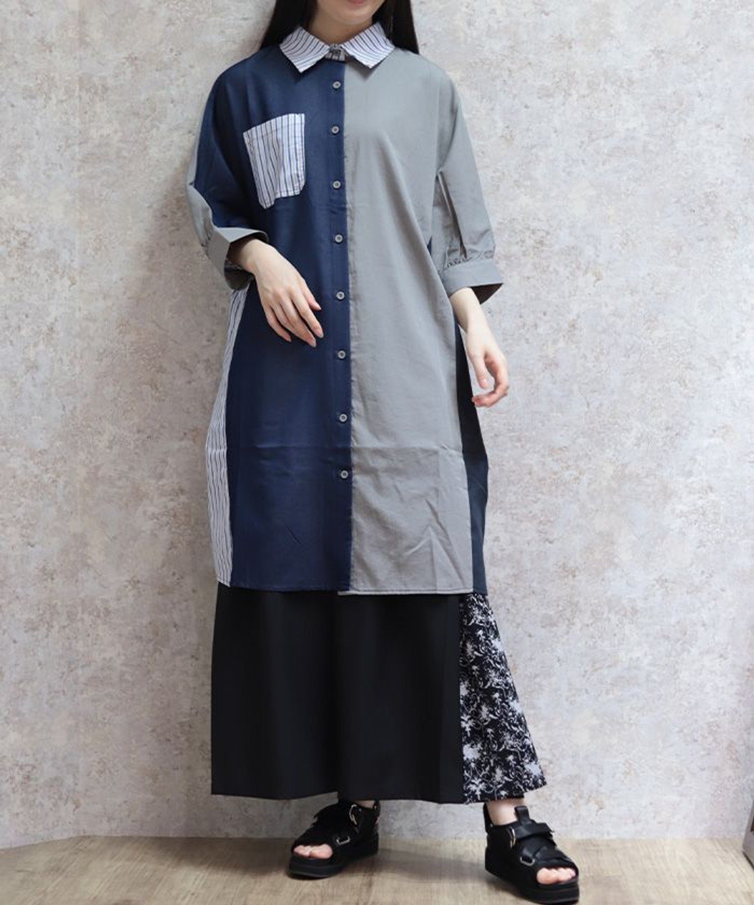 【アクシーズファム/axes femme】のブロッキングシャツワンピース インテリア・キッズ・メンズ・レディースファッション・服の通販 founy(ファウニー) 　ファッション　Fashion　レディースファッション　Fashion for Women　ワンピース　Dresses　シャツワンピース / 1枚で着映えコーデ　Shirt Dresses　おすすめ　Recommended / Our Picks　シューズ　Shoes, Footwear　ストライプ　Stripe, Striped Pattern　バランス　Balance, Style Balance　フラット　Flat, Flat Shoes　ブロッキング　Color Blocking, Panel Design　ポケット　Pocket, Pocket Detail　ミックス　Mix, Mixed Style　ロング　Long, Long-Length　ワイド　Wide, Wide Fit　無地　Plain, Solid Color　紺|ID: prp329100004980206 ipo3291000000037317270