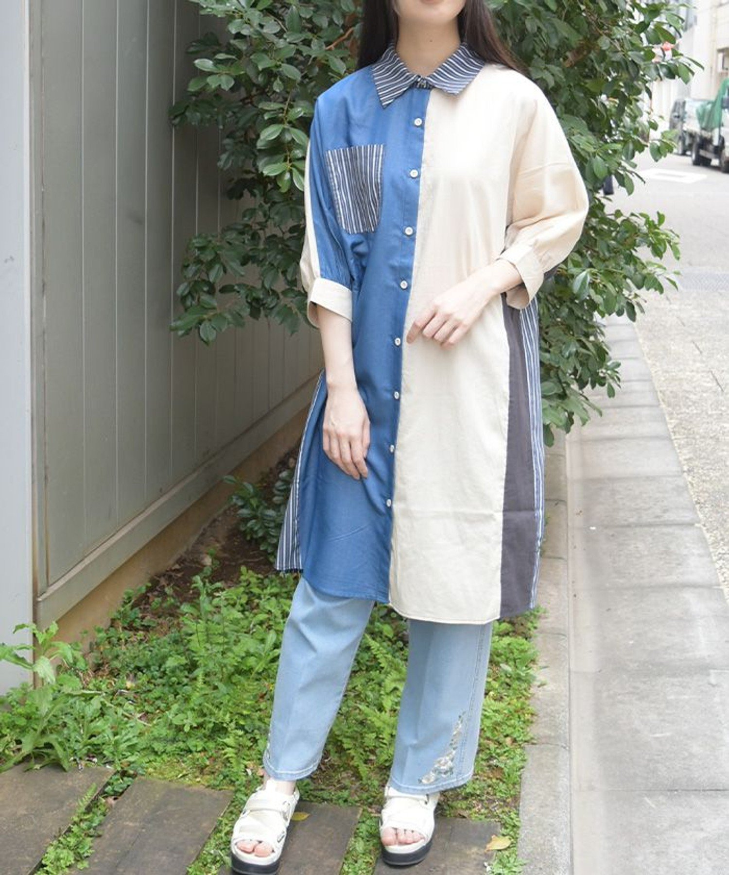 【アクシーズファム/axes femme】のブロッキングシャツワンピース インテリア・キッズ・メンズ・レディースファッション・服の通販 founy(ファウニー) 　ファッション　Fashion　レディースファッション　Fashion for Women　ワンピース　Dresses　シャツワンピース / 1枚で着映えコーデ　Shirt Dresses　おすすめ　Recommended / Our Picks　シューズ　Shoes, Footwear　ストライプ　Stripe, Striped Pattern　バランス　Balance, Style Balance　フラット　Flat, Flat Shoes　ブロッキング　Color Blocking, Panel Design　ポケット　Pocket, Pocket Detail　ミックス　Mix, Mixed Style　ロング　Long, Long-Length　ワイド　Wide, Wide Fit　無地　Plain, Solid Color　ブルー|ID: prp329100004980206 ipo3291000000037317271