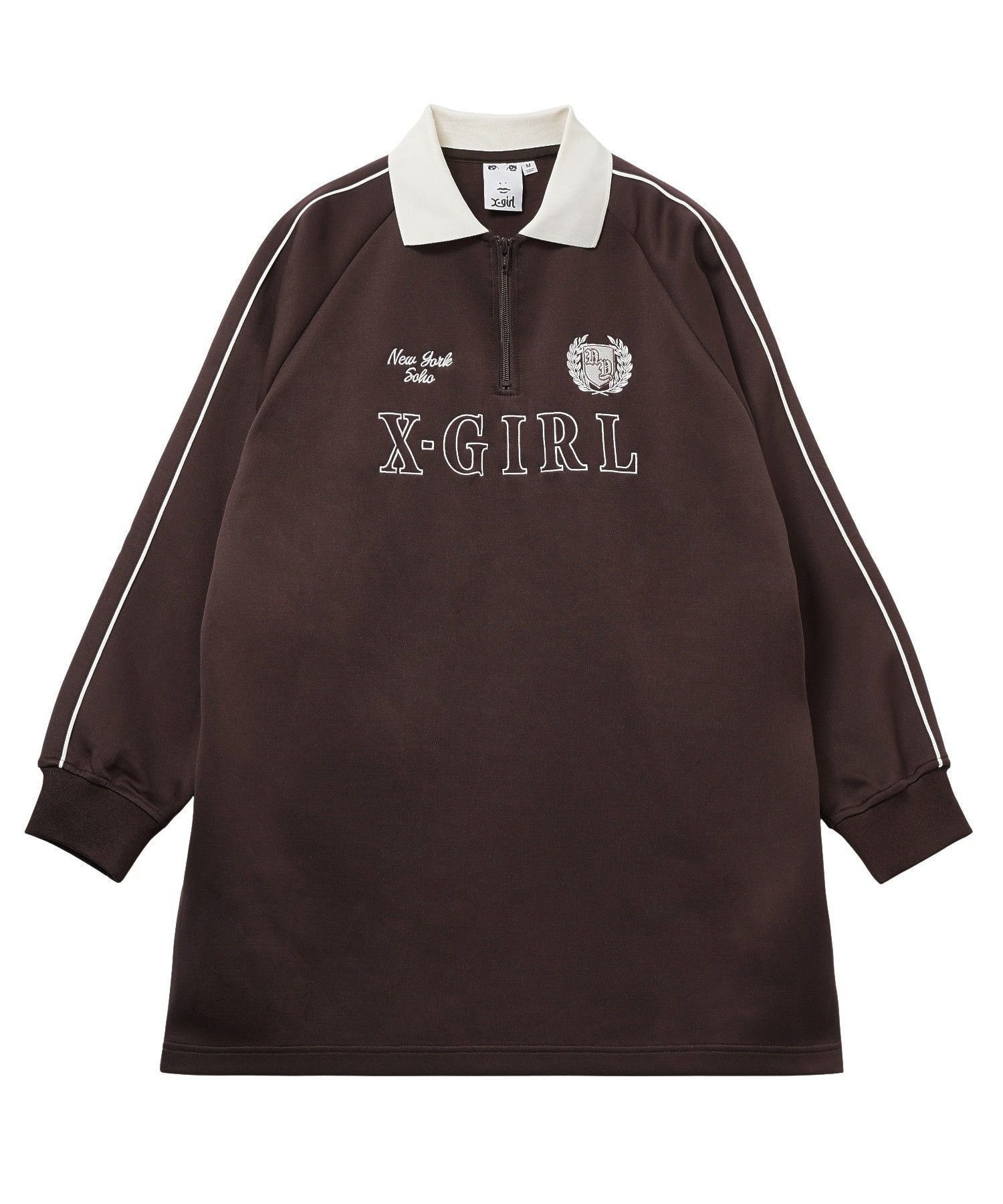 【エックスガール/X-girl】のHALF ZIP JERSEY DRESS インテリア・キッズ・メンズ・レディースファッション・服の通販 founy(ファウニー) 　ファッション　Fashion　レディースファッション　Fashion for Women　ワンピース　Dresses　フォーマル・パーティードレス・結婚式用ドレス　Elegant & Casual Dresses　グラフィック　Graphic, Graphic Design　長袖　Long Sleeve, Full Sleeve　ベーシック　Basic, Essential　A/W・秋冬　Autumn/Winter　BROWN|ID: prp329100004980255 ipo3291000000037317436