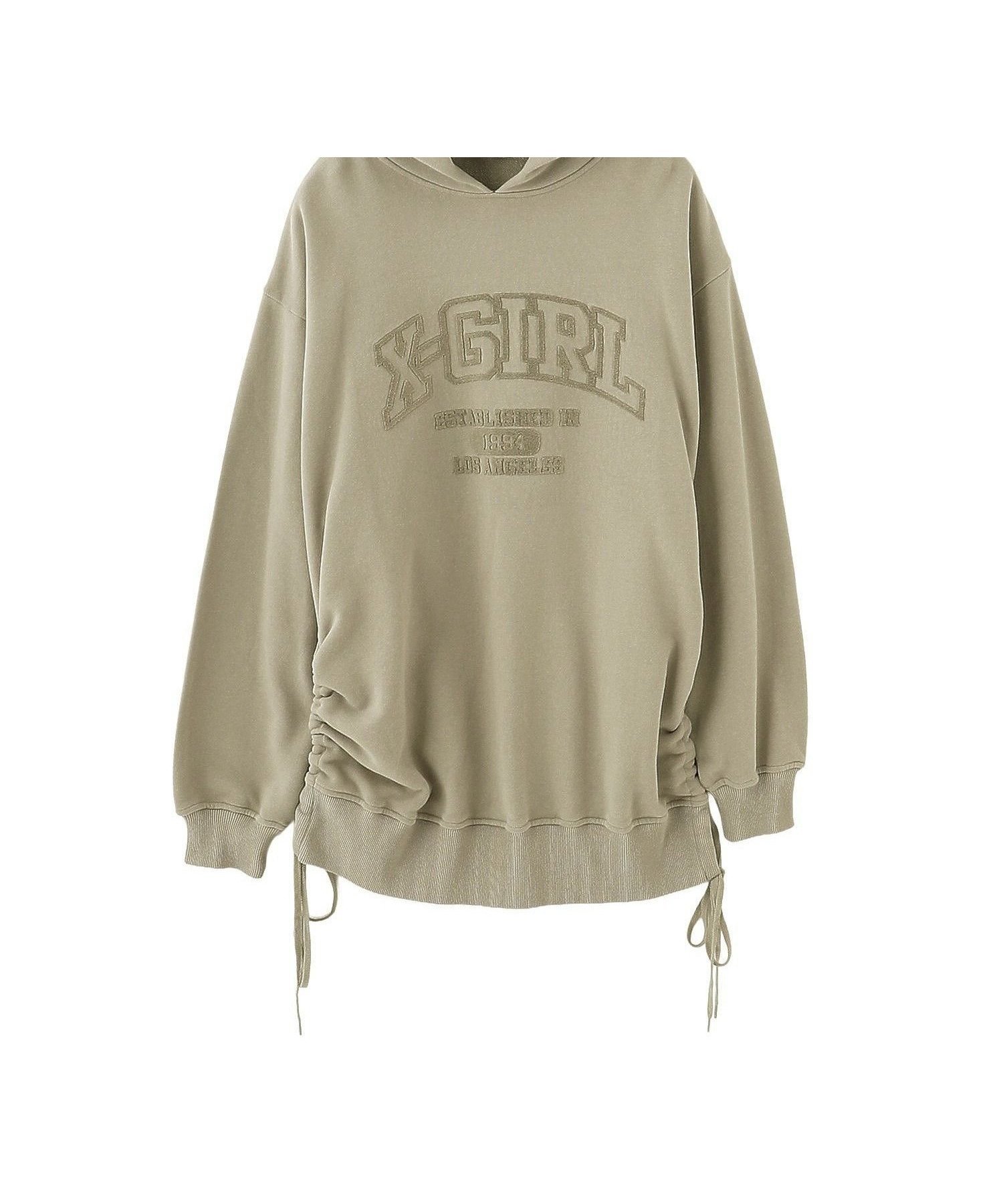 【エックスガール/X-girl】のCOLLEGE LOGO DRAWSTRING SWEAT DRESS インテリア・キッズ・メンズ・レディースファッション・服の通販 founy(ファウニー) 　ファッション　Fashion　レディースファッション　Fashion for Women　トップス・カットソー　Cut & Sew Tops　レディースパーカー・カジュアルフーディー　Casual Hoodies & Sweatshirts　スウェット・クルーネックトップス　Sweatshirts & Crewnecks / Relaxed Fit Sweat Tops　ワンピース　Dresses　フォーマル・パーティードレス・結婚式用ドレス　Elegant & Casual Dresses　ガーリー　Girly, Feminine Style　スウェット / スエット　Sweatshirt, Sweatwear　ドローコード　Drawcord, Drawstring Cord　長袖　Long Sleeve, Full Sleeve　パーカー　Hoodie, Parka　ロング　Long, Long-Length　A/W・秋冬　Autumn/Winter　BEIGE|ID: prp329100004980256 ipo3291000000037317439