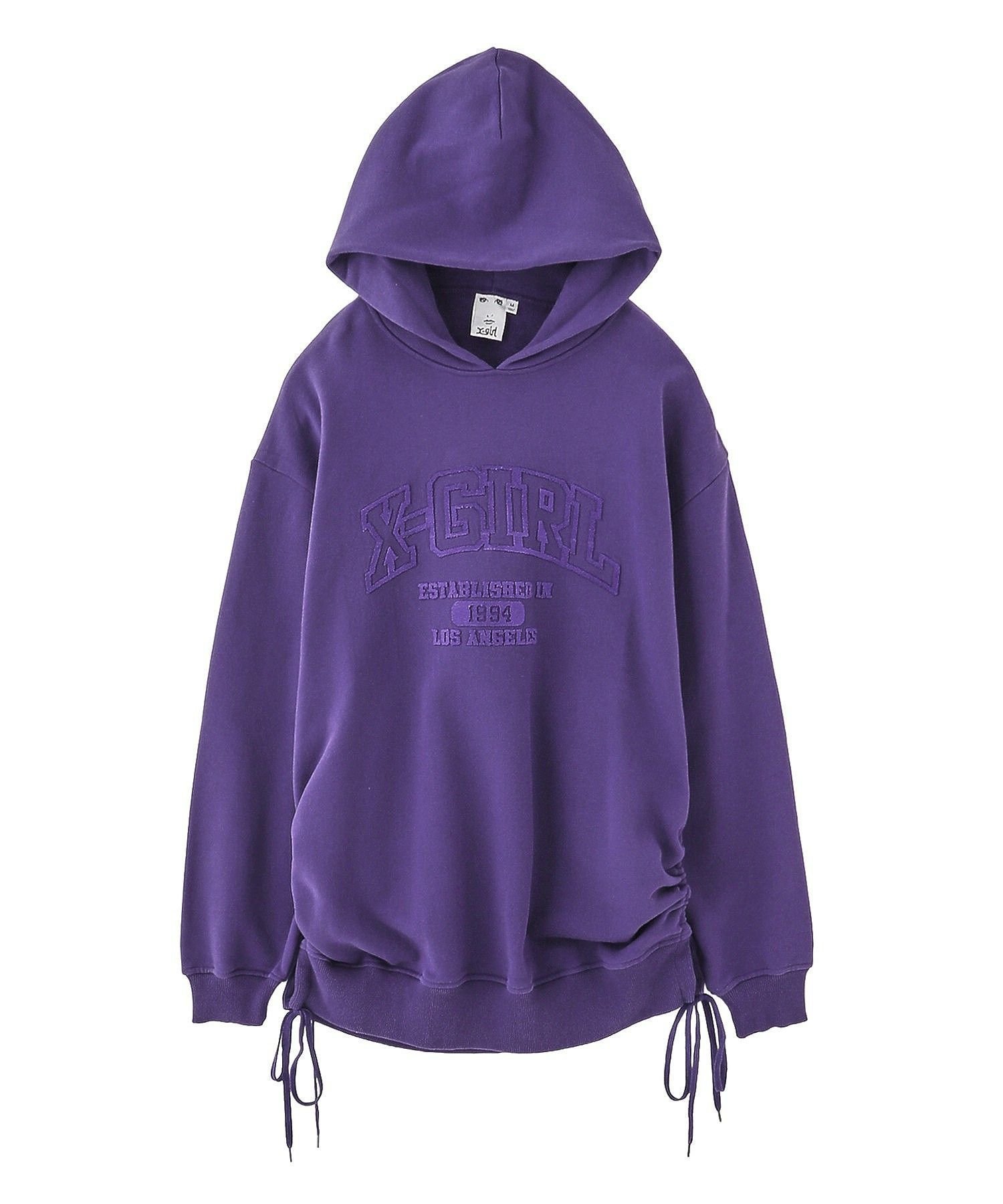 【エックスガール/X-girl】のCOLLEGE LOGO DRAWSTRING SWEAT DRESS インテリア・キッズ・メンズ・レディースファッション・服の通販 founy(ファウニー) 　ファッション　Fashion　レディースファッション　Fashion for Women　トップス・カットソー　Cut & Sew Tops　レディースパーカー・カジュアルフーディー　Casual Hoodies & Sweatshirts　スウェット・クルーネックトップス　Sweatshirts & Crewnecks / Relaxed Fit Sweat Tops　ワンピース　Dresses　フォーマル・パーティードレス・結婚式用ドレス　Elegant & Casual Dresses　ガーリー　Girly, Feminine Style　スウェット / スエット　Sweatshirt, Sweatwear　ドローコード　Drawcord, Drawstring Cord　長袖　Long Sleeve, Full Sleeve　パーカー　Hoodie, Parka　ロング　Long, Long-Length　A/W・秋冬　Autumn/Winter　PURPLE|ID: prp329100004980256 ipo3291000000037317440