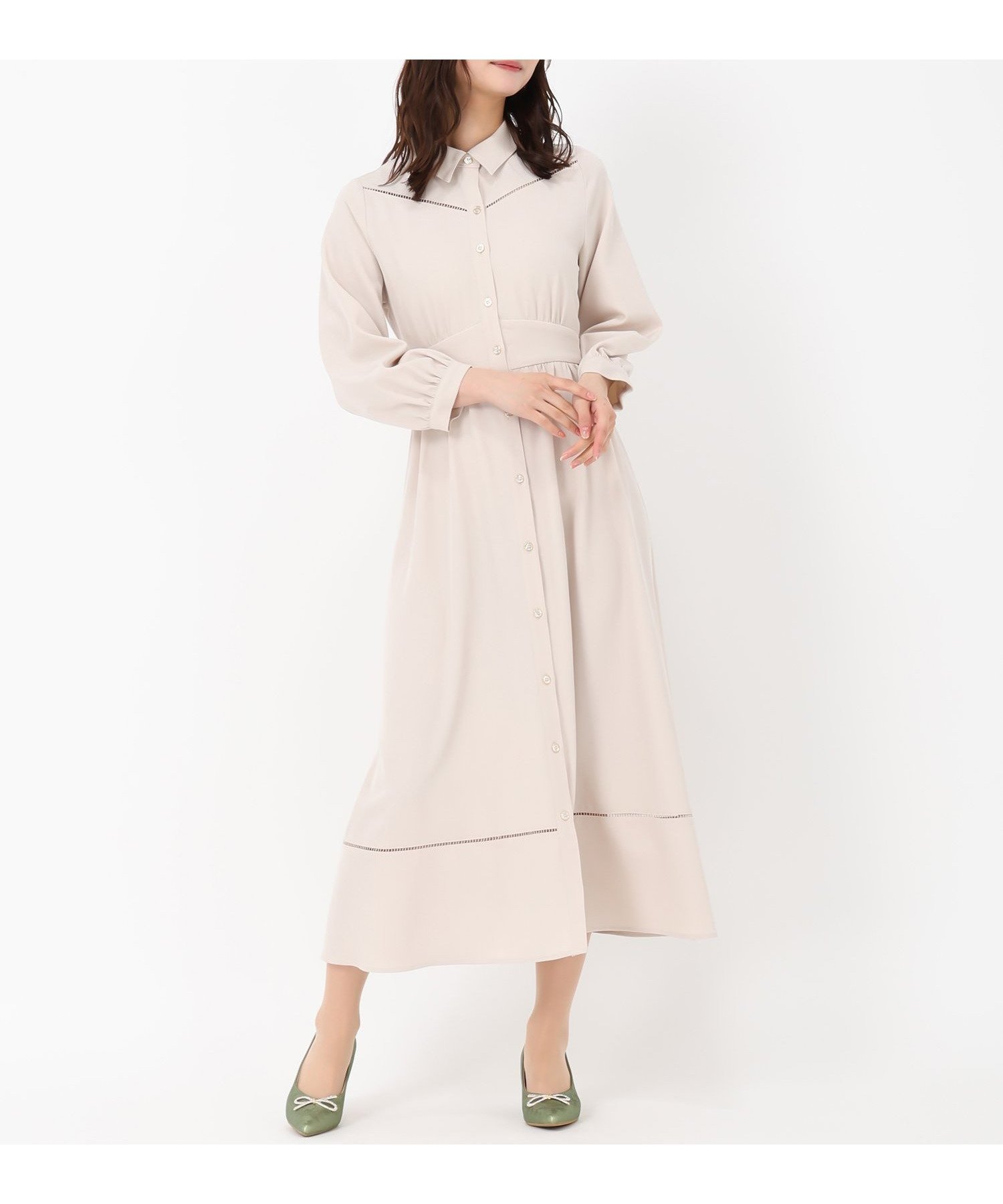 【ミッシュマッシュ/MISCH MASCH】のハシゴレース切替シャツワンピース/MM517418 インテリア・キッズ・メンズ・レディースファッション・服の通販 founy(ファウニー) 　ファッション　Fashion　レディースファッション　Fashion for Women　ワンピース　Dresses　シャツワンピース / 1枚で着映えコーデ　Shirt Dresses　切替　Switching, Contrast Panel　ベージュ|ID: prp329100004980262 ipo3291000000037317459