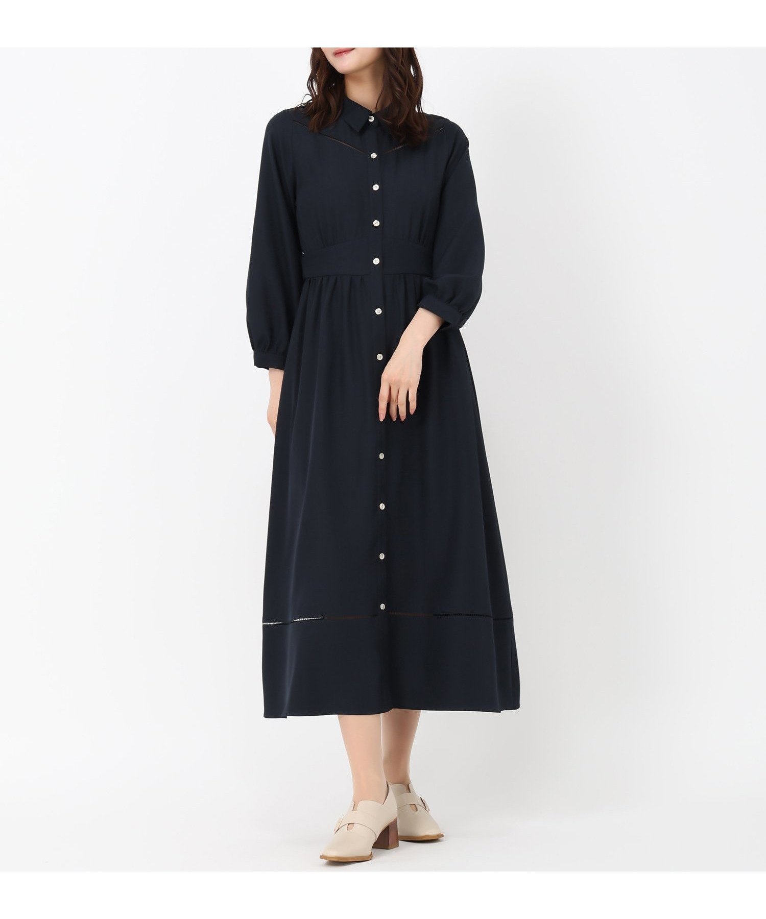【ミッシュマッシュ/MISCH MASCH】のハシゴレース切替シャツワンピース/MM517418 インテリア・キッズ・メンズ・レディースファッション・服の通販 founy(ファウニー) 　ファッション　Fashion　レディースファッション　Fashion for Women　ワンピース　Dresses　シャツワンピース / 1枚で着映えコーデ　Shirt Dresses　切替　Switching, Contrast Panel　ネイビー|ID: prp329100004980262 ipo3291000000037317460