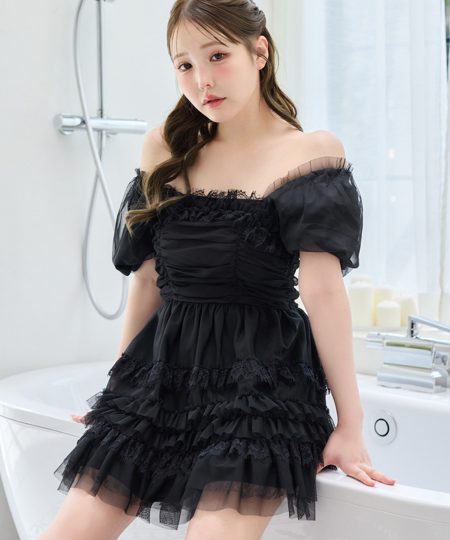 【ナイスクラップ/NICE CLAUP】の【ウォッシャブル】【Tulle Collection】ティアードミニワンピース インテリア・キッズ・メンズ・レディースファッション・服の通販 founy(ファウニー) 　ファッション　Fashion　レディースファッション　Fashion for Women　ワンピース　Dresses　おすすめ　Recommended / Our Picks　アクセサリー　Fashion Accessories　ウォッシャブル　Machine Washable　サンダル　Sandals, Summer Shoes　スニーカー　Sneakers, Trainers　ダウン　Down, Puffer　チュール　Tulip, Tulip Motif　フィット　Fit, Slim Fit　フェミニン　Feminine, Girly　ミュール　Mule, Backless Shoes　夏　Summer　春　Spring　S/S・春夏　SS, Spring/Summer, Warm Season　ブラック|ID: prp329100004980264 ipo3291000000037317467