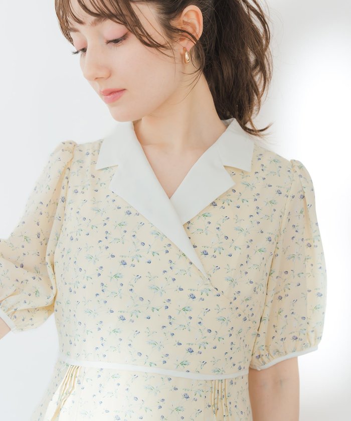 【ミッシュマッシュ/MISCH MASCH】のテーラーカラー花柄ワンピース MM627404 インテリア・キッズ・メンズ・レディースファッション・服の通販 founy(ファウニー) https://founy.com/ ファッション Fashion レディースファッション Fashion for Women ワンピース Dresses フレア Flare, Flared エレガント 上品 Elegant |ID: prp329100004980268 ipo3291000000037317479