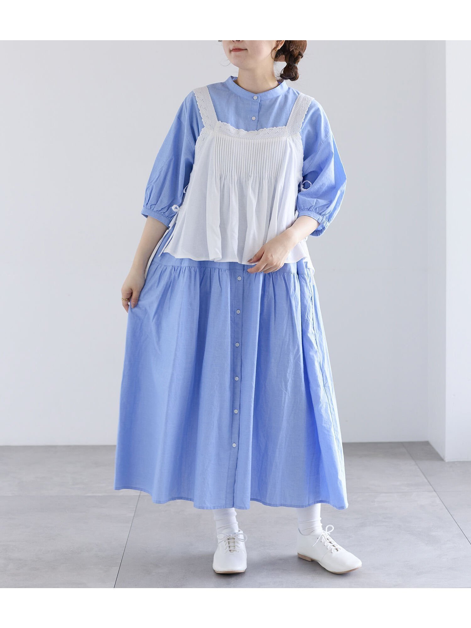 【サマンサモスモス/Samansa Mos2】の柄アソートティアードワンピース インテリア・キッズ・メンズ・レディースファッション・服の通販 founy(ファウニー) 　ファッション　Fashion　レディースファッション　Fashion for Women　ワンピース　Dresses　インナー　Innerwear　デニム　Denim, Jeans Material　サックスブルー|ID: prp329100004980290 ipo3291000000037317552