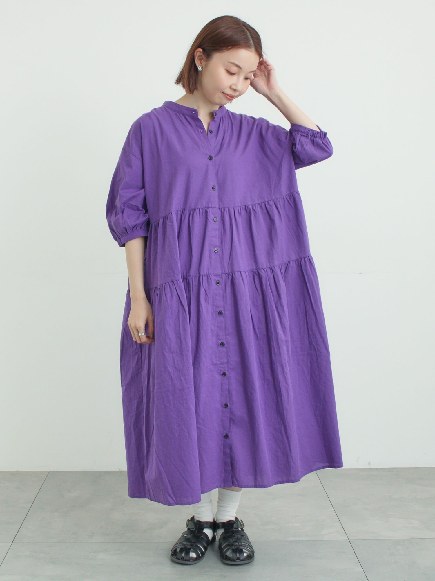 【サマンサモスモス/Samansa Mos2】の柄アソートティアードワンピース インテリア・キッズ・メンズ・レディースファッション・服の通販 founy(ファウニー) 　ファッション　Fashion　レディースファッション　Fashion for Women　ワンピース　Dresses　インナー　Innerwear　デニム　Denim, Jeans Material　パープル|ID: prp329100004980290 ipo3291000000037317553
