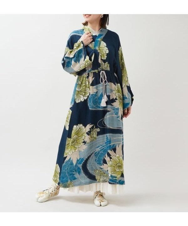【アミナコレクション/Amina Collection】の【カヤ】花舟ならいワンピース インテリア・キッズ・メンズ・レディースファッション・服の通販 founy(ファウニー) 　ファッション　Fashion　レディースファッション　Fashion for Women　ワンピース　Dresses　グリーン|ID: prp329100004980371 ipo3291000000037317845
